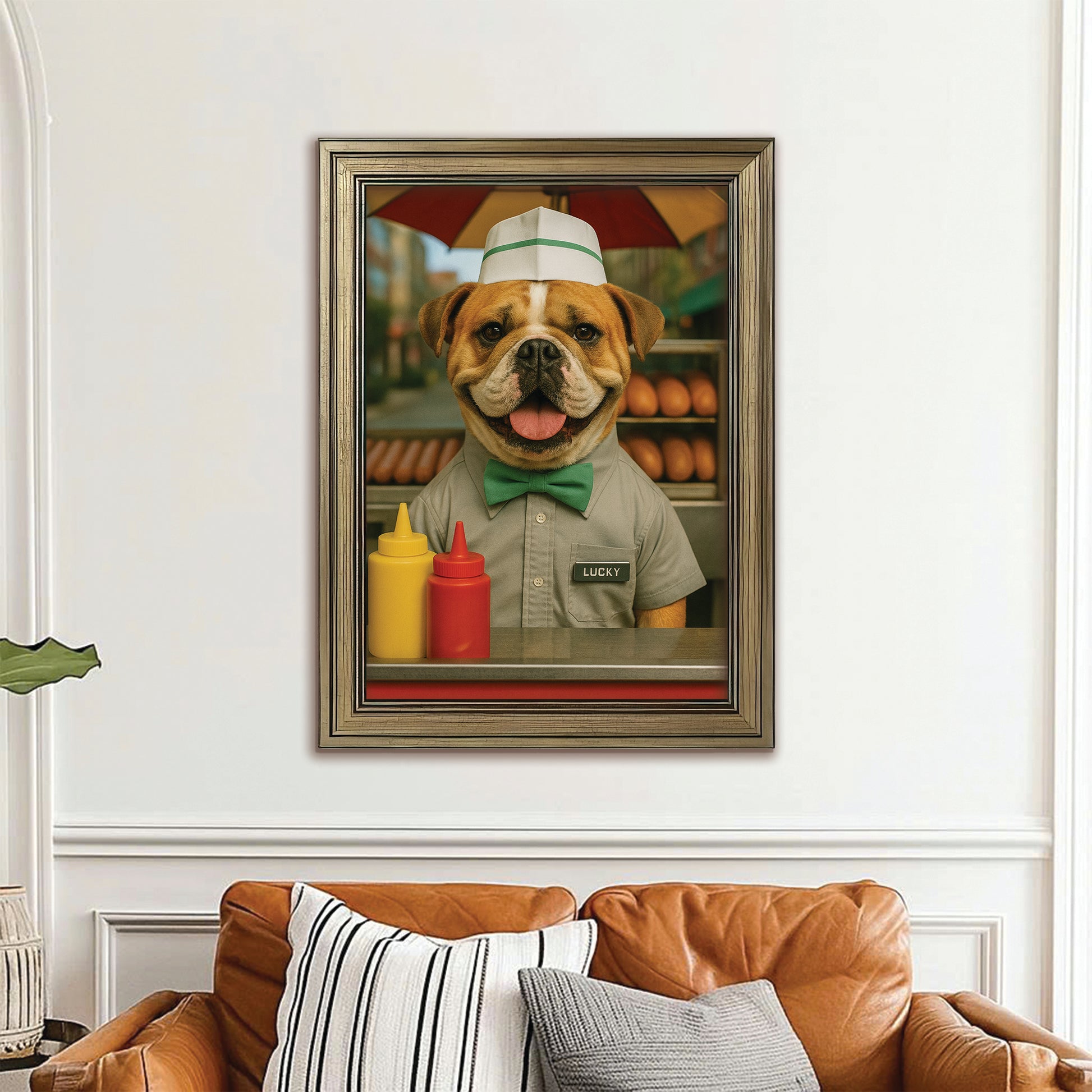 Custom Photo Hot Dog Canvas Framed Wall Art Gift For Dog Lovers