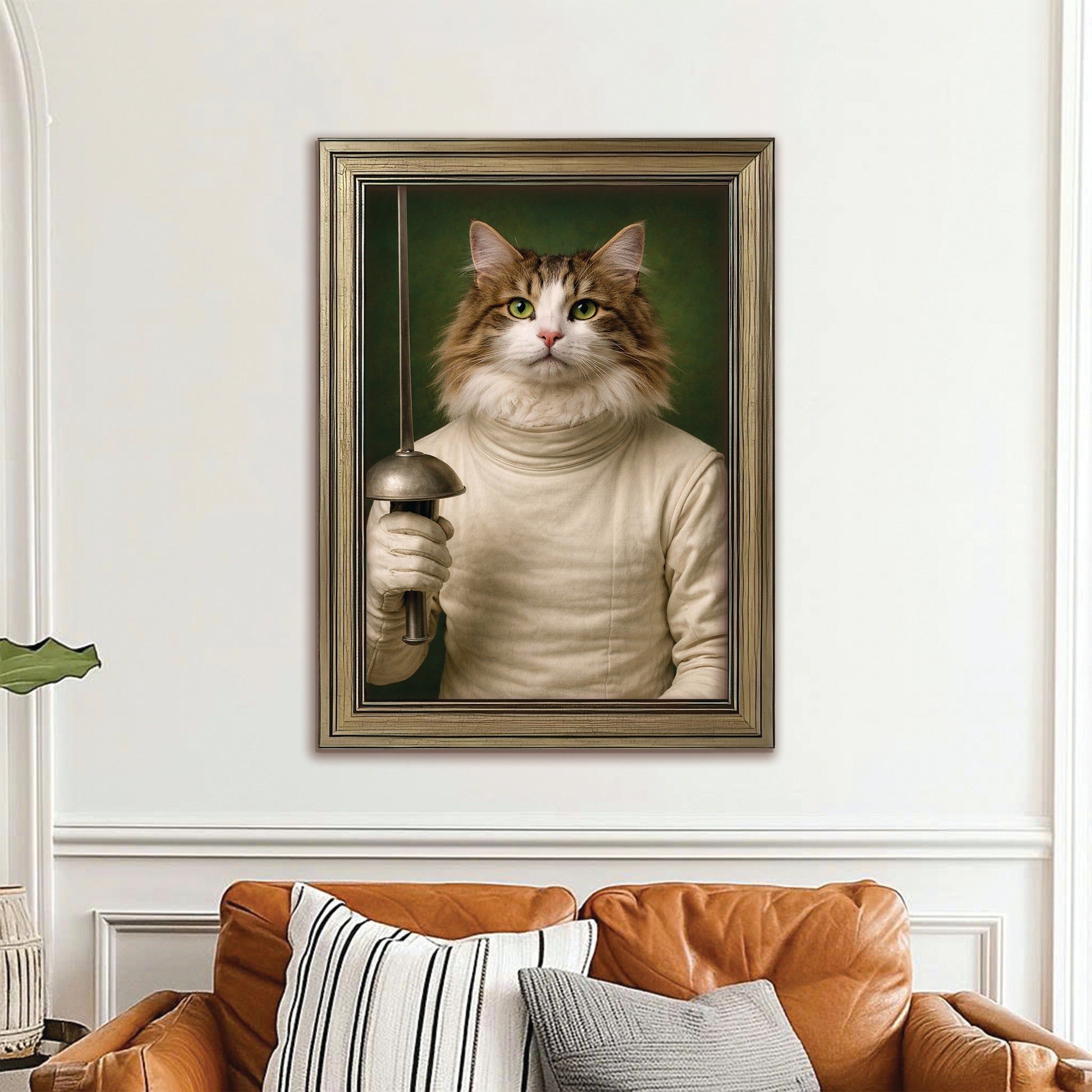 Custom Photo Fencer Cat Canvas Framed Wall Art  Gift For Cat Lovers