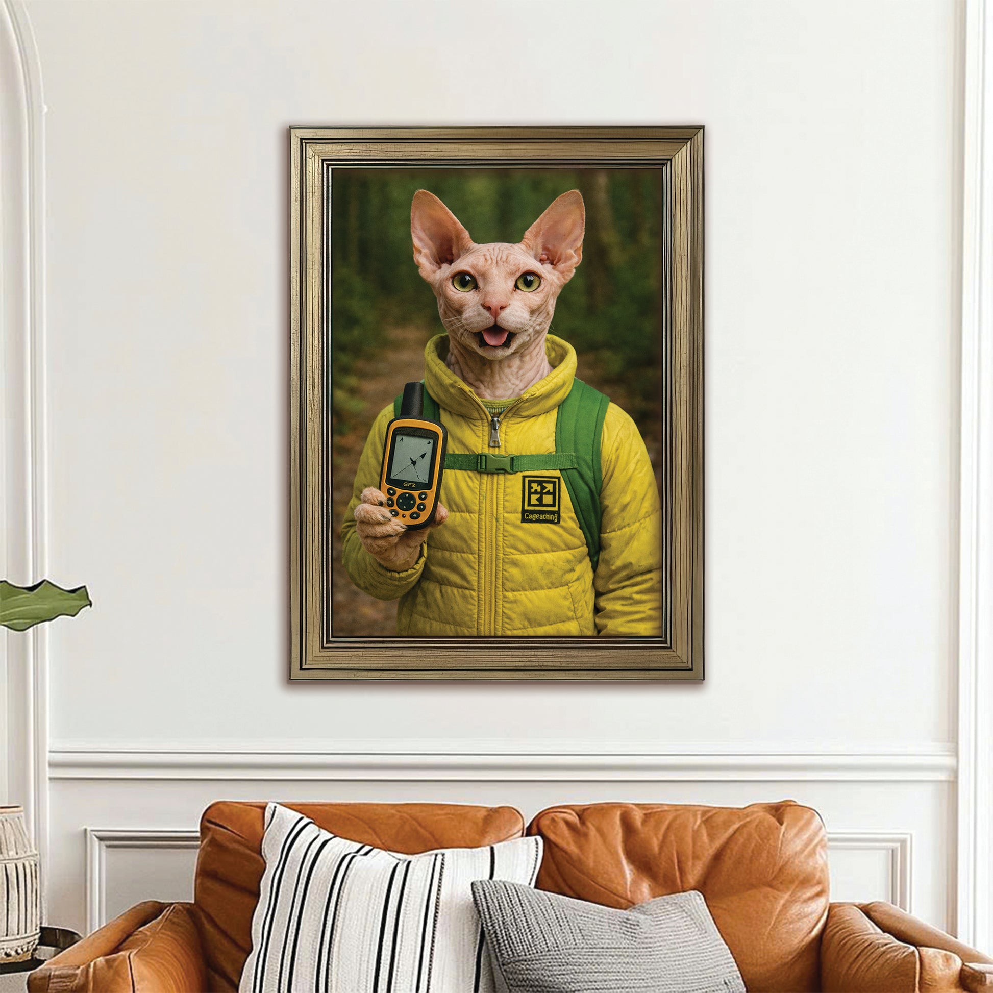 Custom Photo Geocaching Gps Adventure Cat Canvas Framed Wall Art  Gift For Cat Lovers