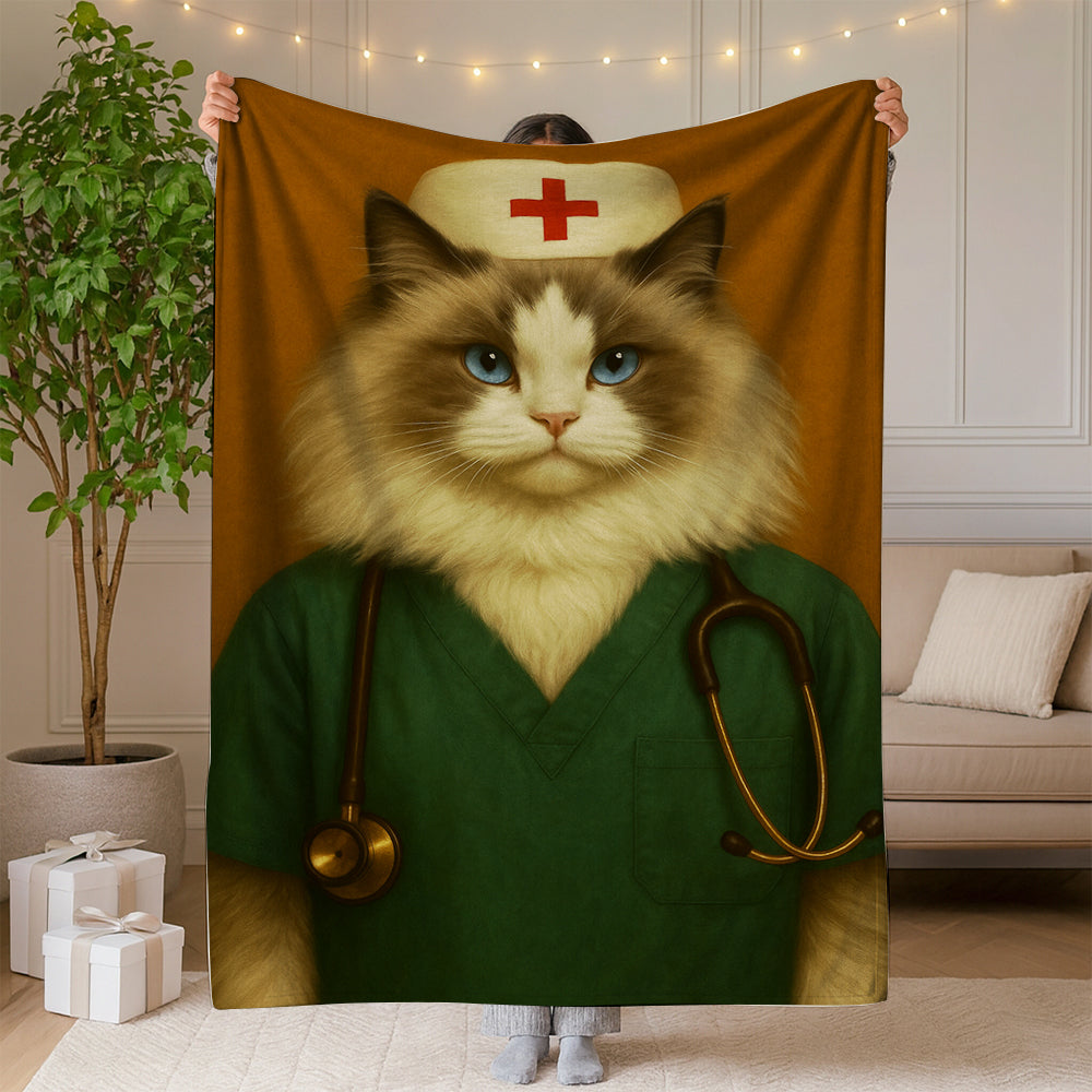 Custom Photo Nurse Cat Blanket Gift For Cat Lovers