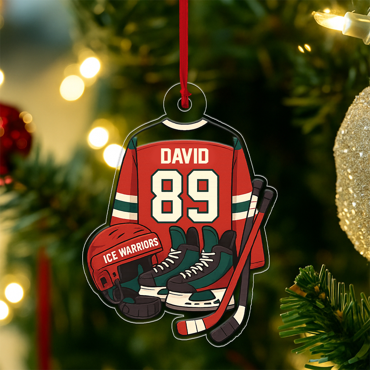 Custom Name And Number Hockey Jersey Acrylic Ornament Christmas Gift