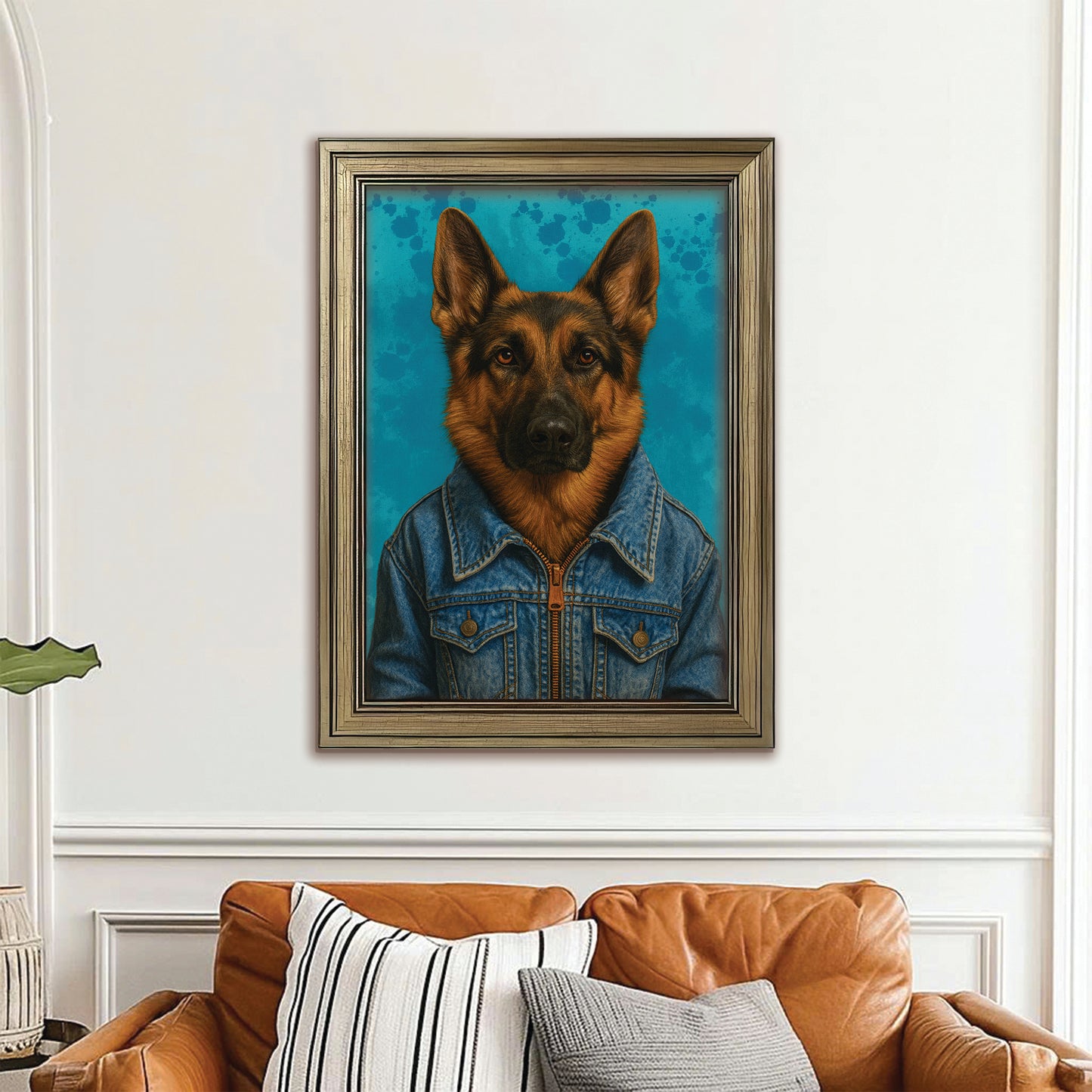 Custom Photo Denim Dog Canvas Framed Wall Art Gift For Dog Lovers