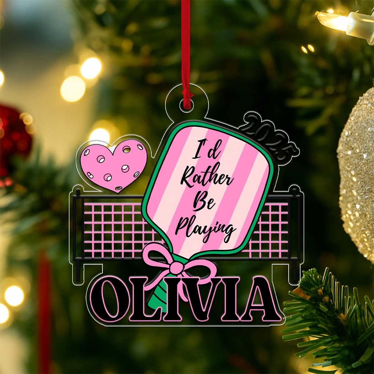 Personalized Pickleball For Girl Acrylic Ornament Christmas Gift