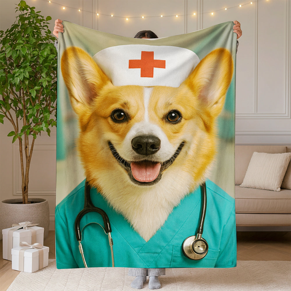 Custom Photo Nurse Dog BlanketGift For Dog Lovers