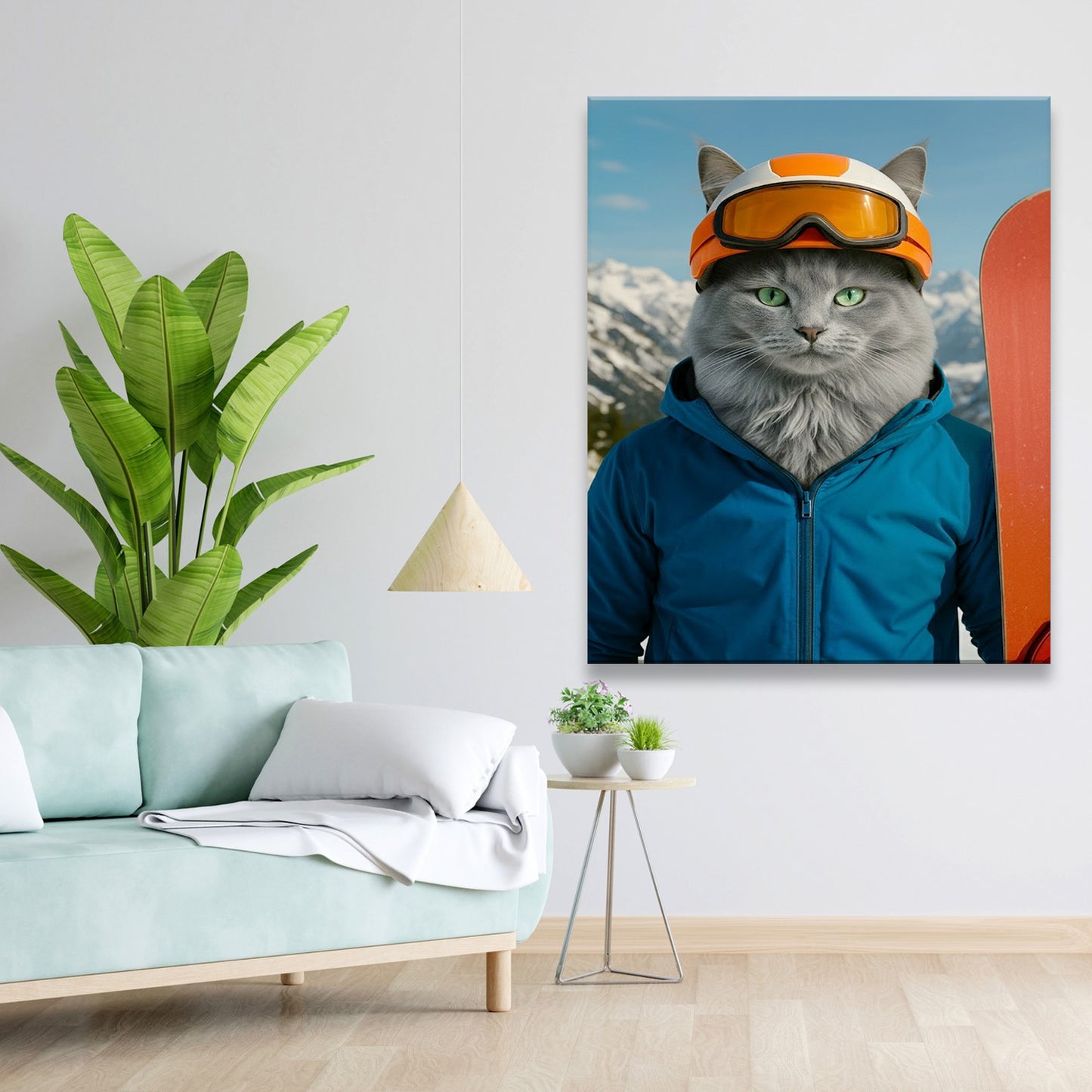 Custom Photo Snowboarder Cat Canvas Gift For Cat Lovers