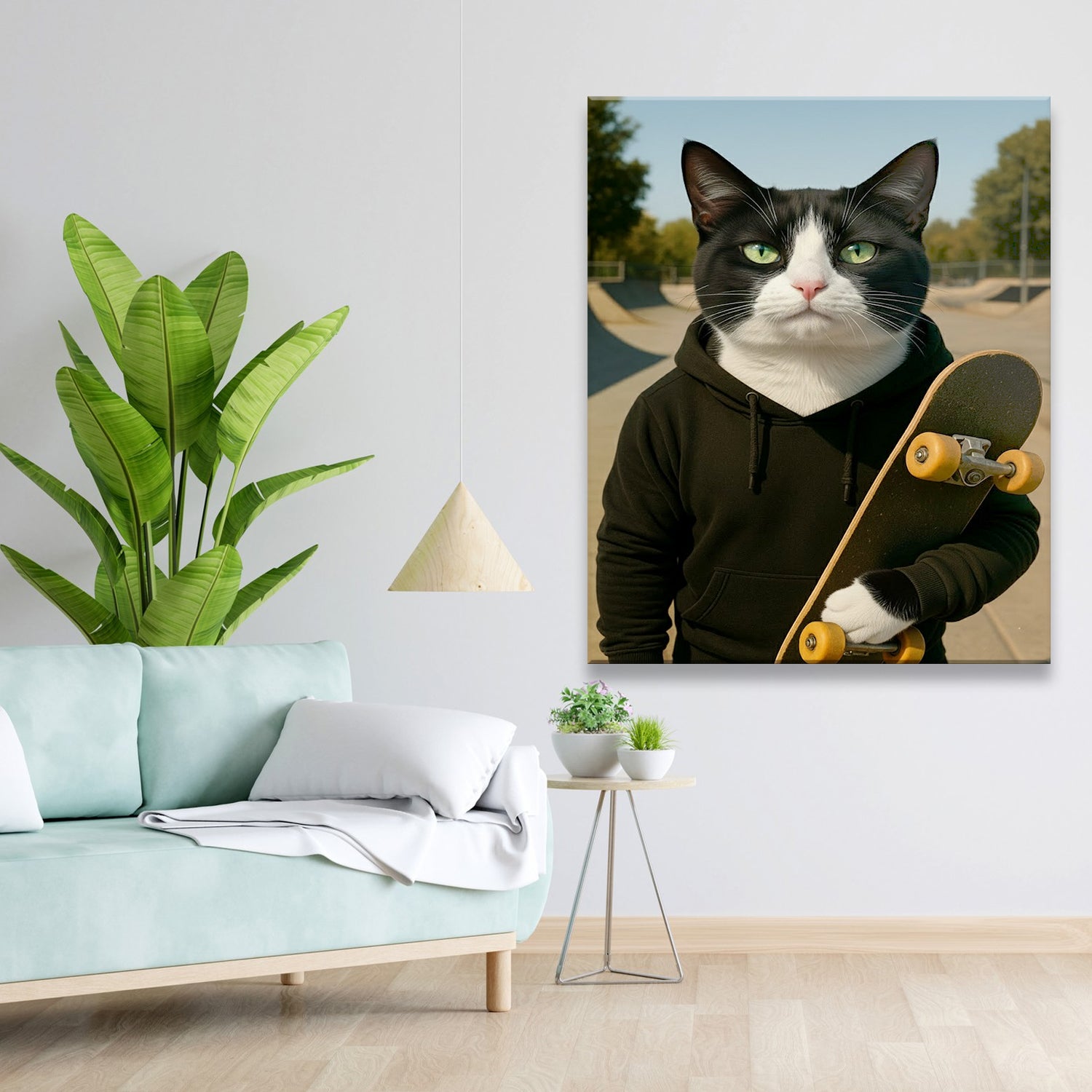 Custom Photo Skater Skateboard Canvas Gift For Cat Lovers
