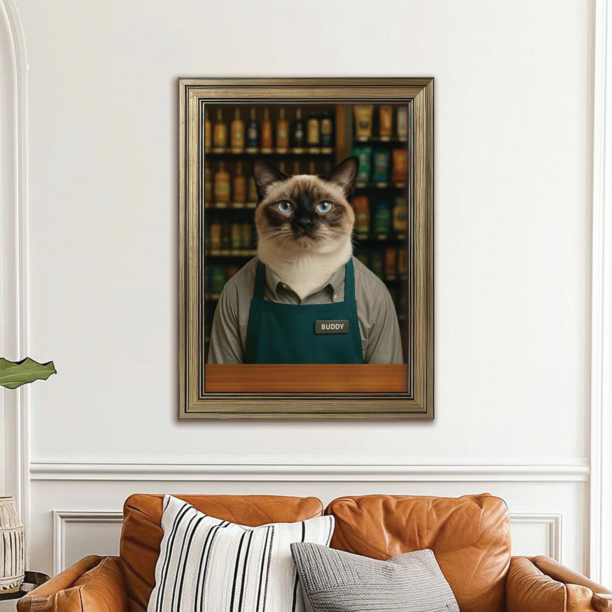 Custom Photo Shop Owner Cat Canvas Framed Wall Art Gift For Cat Lovers