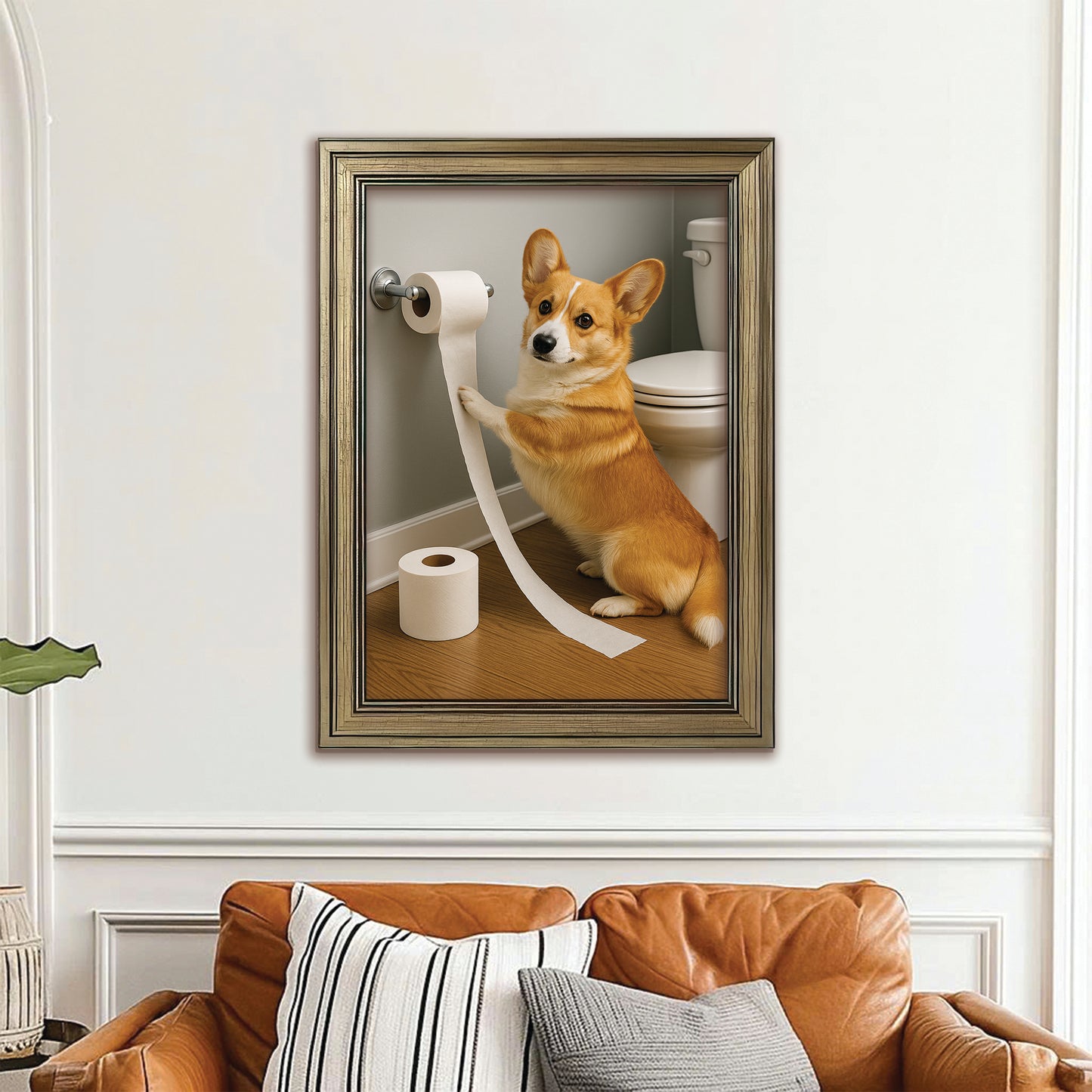 Custom Photo Dog Bathroom Style 18 Canvas Framed Wall Art Gift For Canvas Framed Wall Art