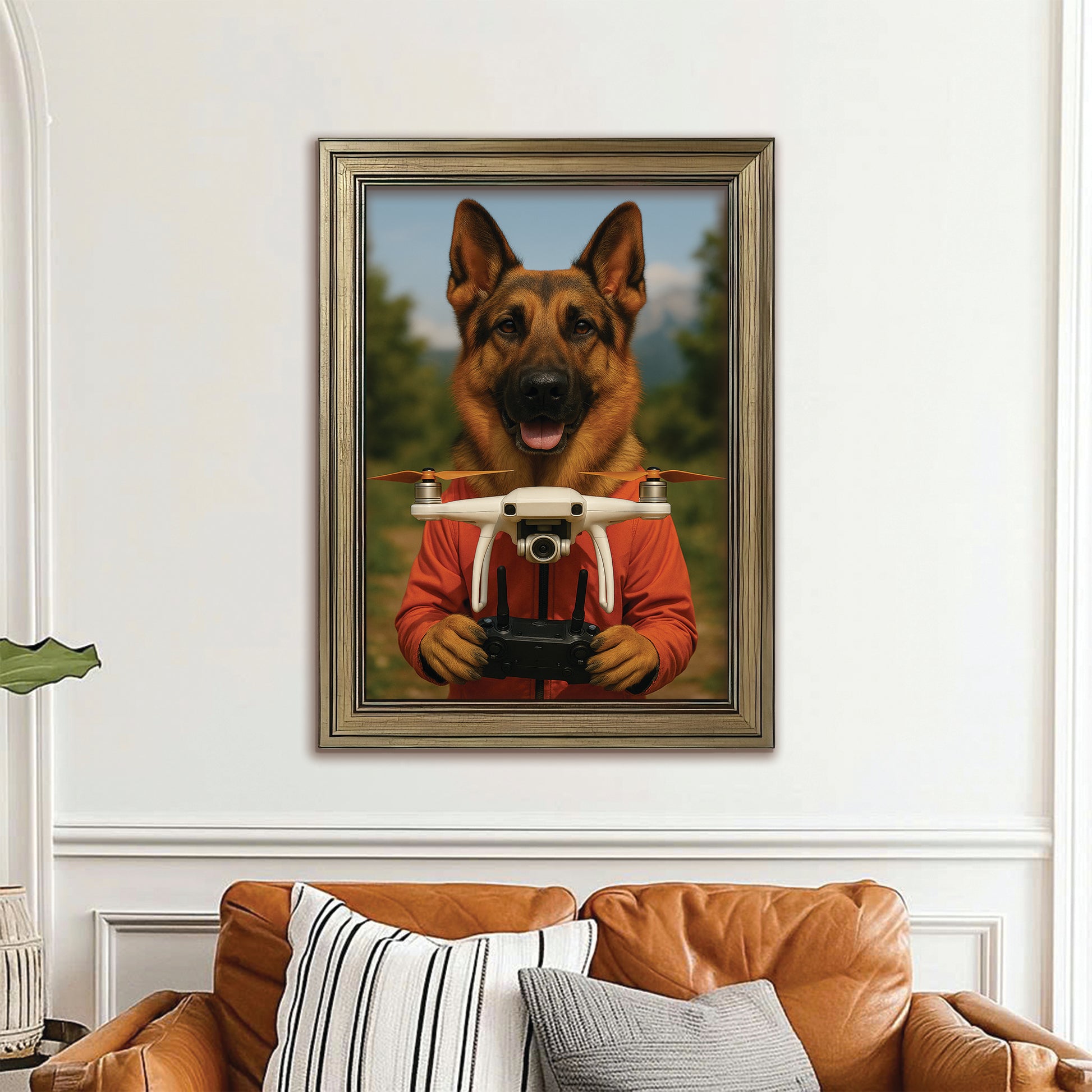 Custom Photo Drone Pilot Dog Canvas Framed Wall Art Gift For Dog Lovers