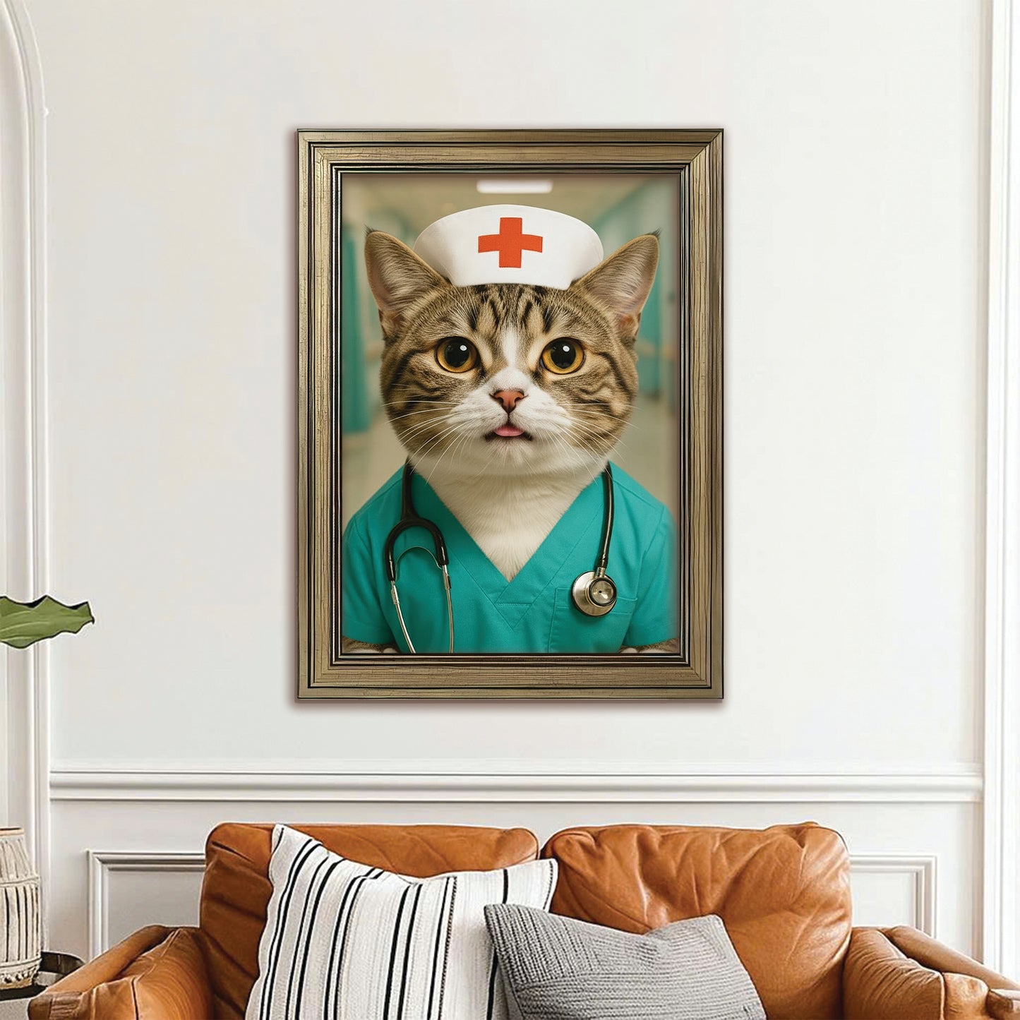 Custom Photo Nurse Cat Canvas Framed Wall Art  Gift For Cat Lovers