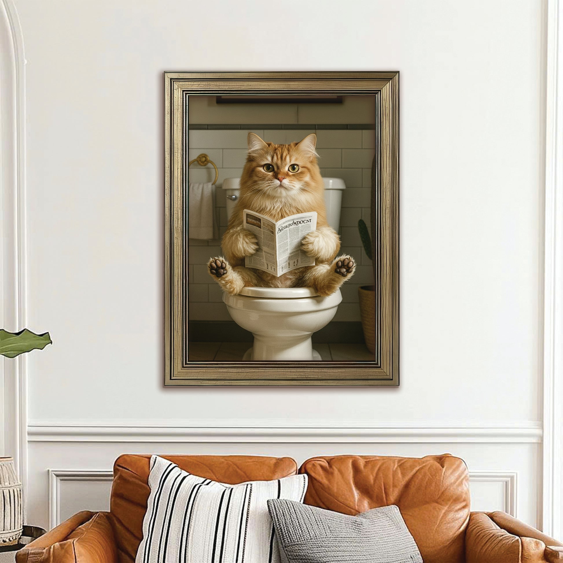 Custom Photo Cat Bathroom Style Canvas Framed Wall Art Gift For Cat Lovers