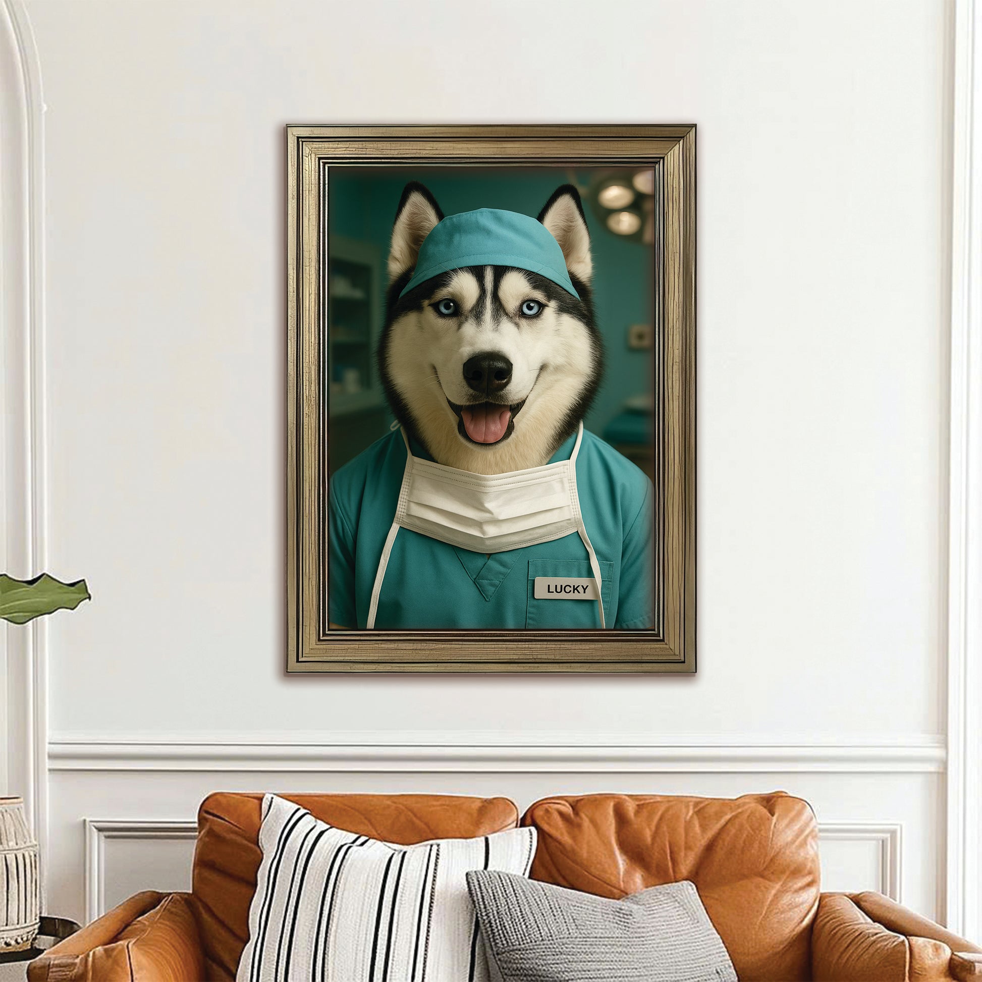 Custom Photo Surgeon Dog Canvas Framed Wall Art Gift For Dog Lovers