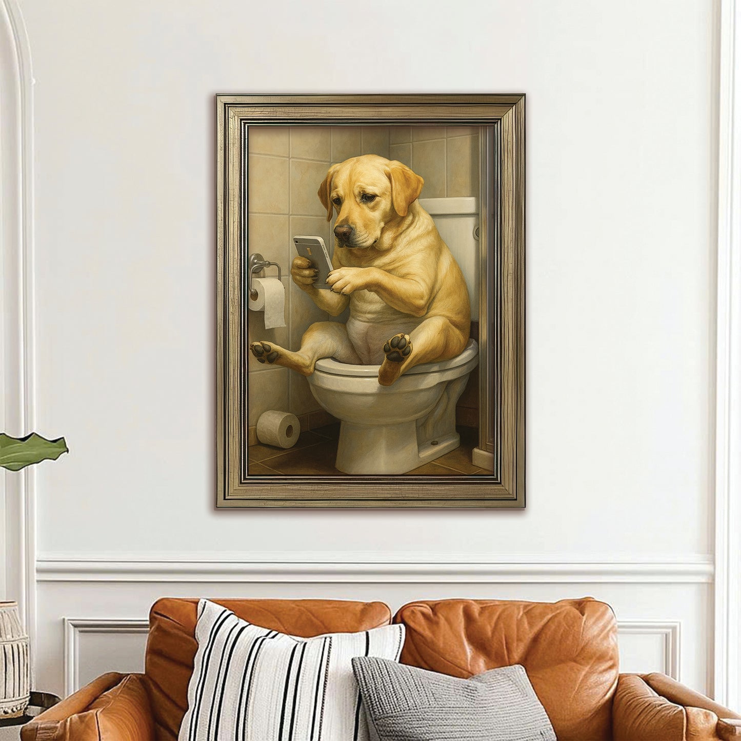 Custom Photo Dog Bathroom Style 3 Canvas Framed Wall Art Gift For Dog Lovers