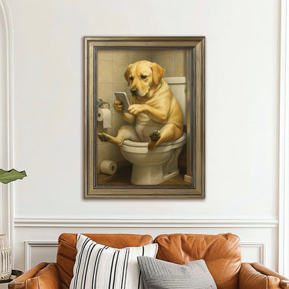 Custom Photo Dog Bathroom Style 3 Canvas Framed Wall Art Gift For Dog Lovers