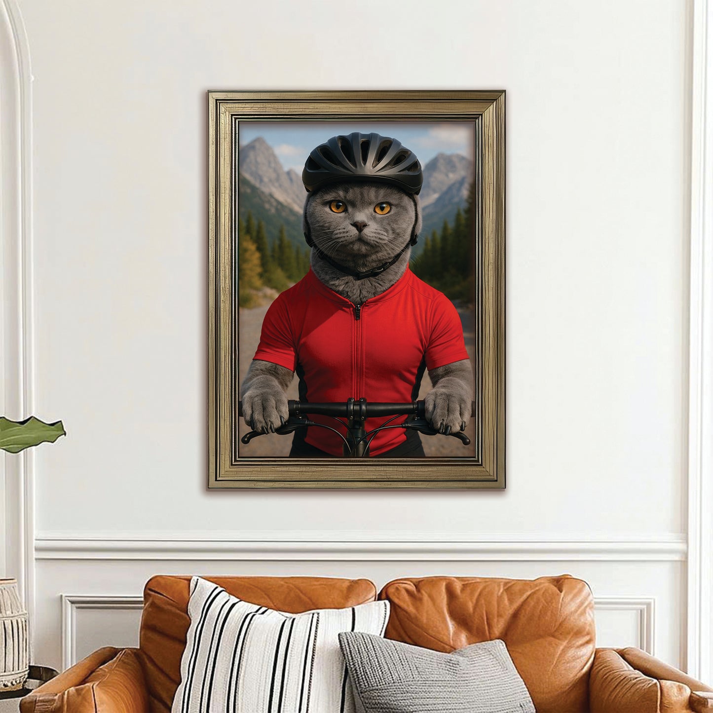 Custom Photo Cyclist Dart Bike Cat Canvas Framed Wall Art Gift For Cat Lovers