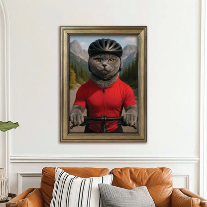 Custom Photo Cyclist Dart Bike Cat Canvas Framed Wall Art Gift For Cat Lovers