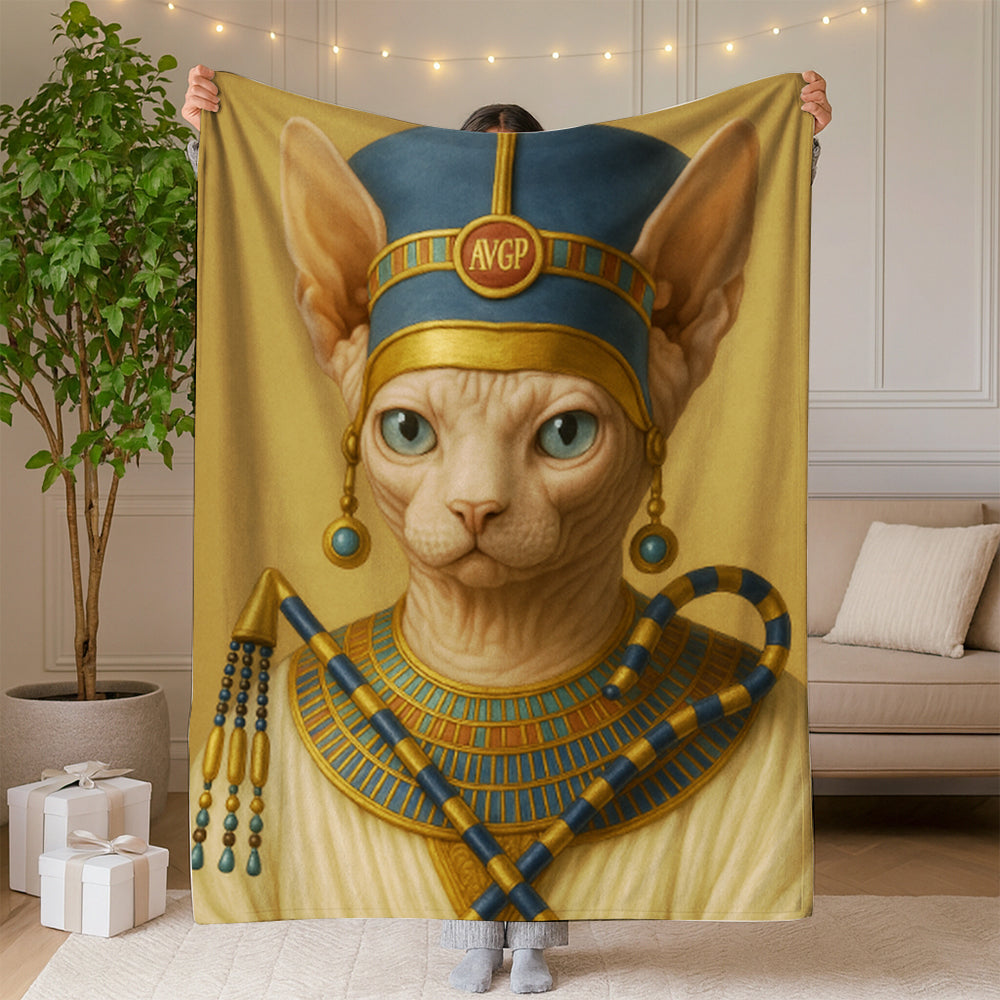 Custom Photo Egyptian Queen Cat Blanket Gift For Cat Lover