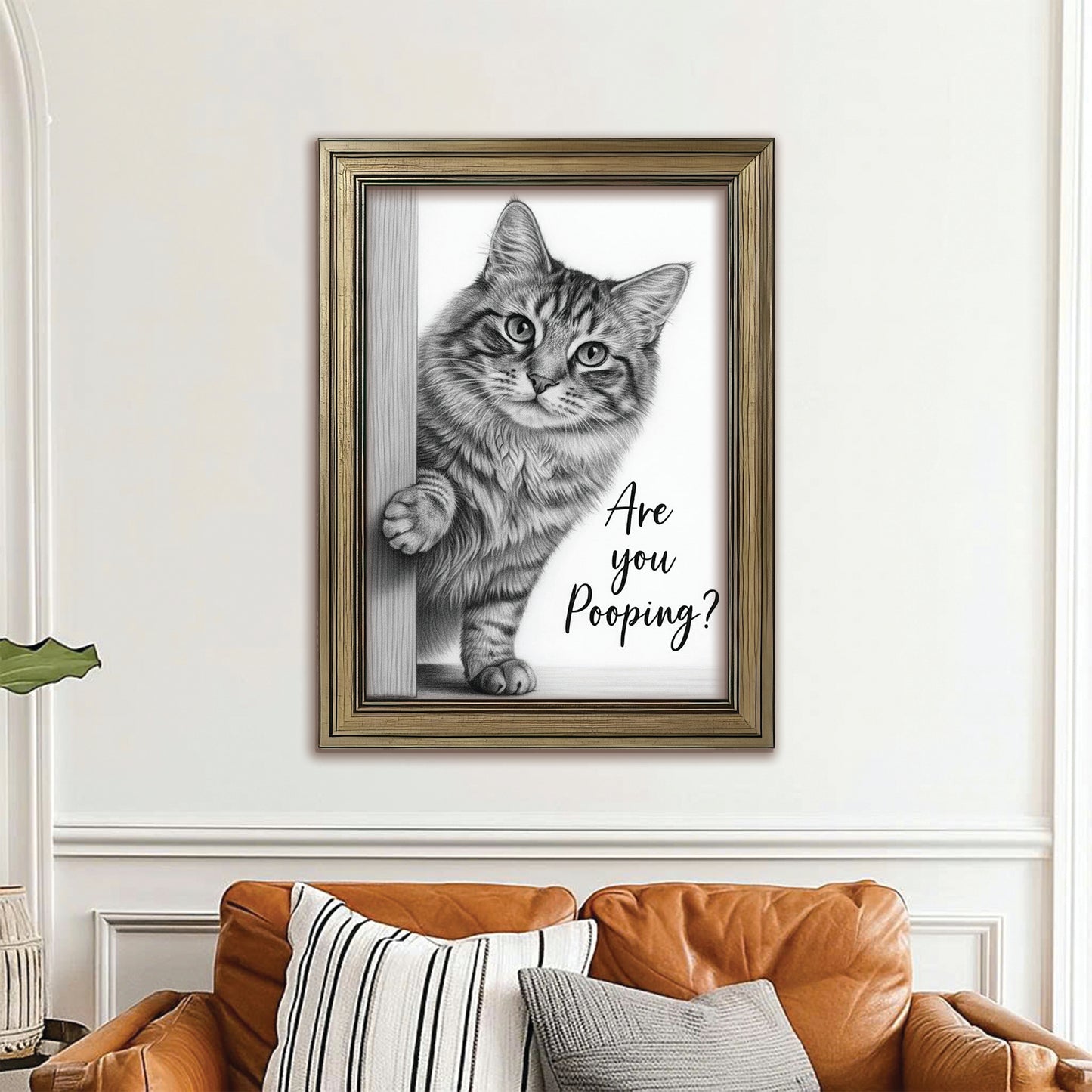 Custom Photo Cat Bathroom Canvas Framed Wall Art Gift For Cat Lover