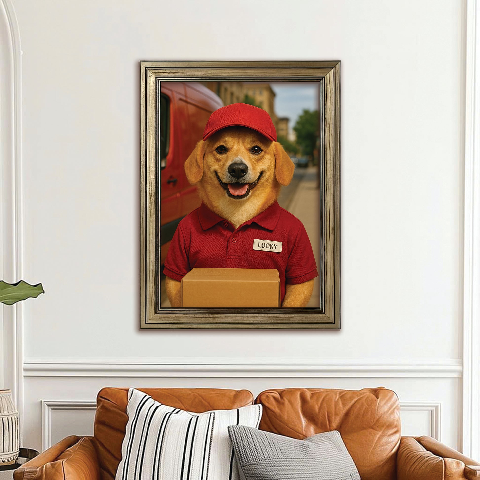 Custom Photo Courier Delivery Canvas Framed Wall Art Gift For Dog Lovers