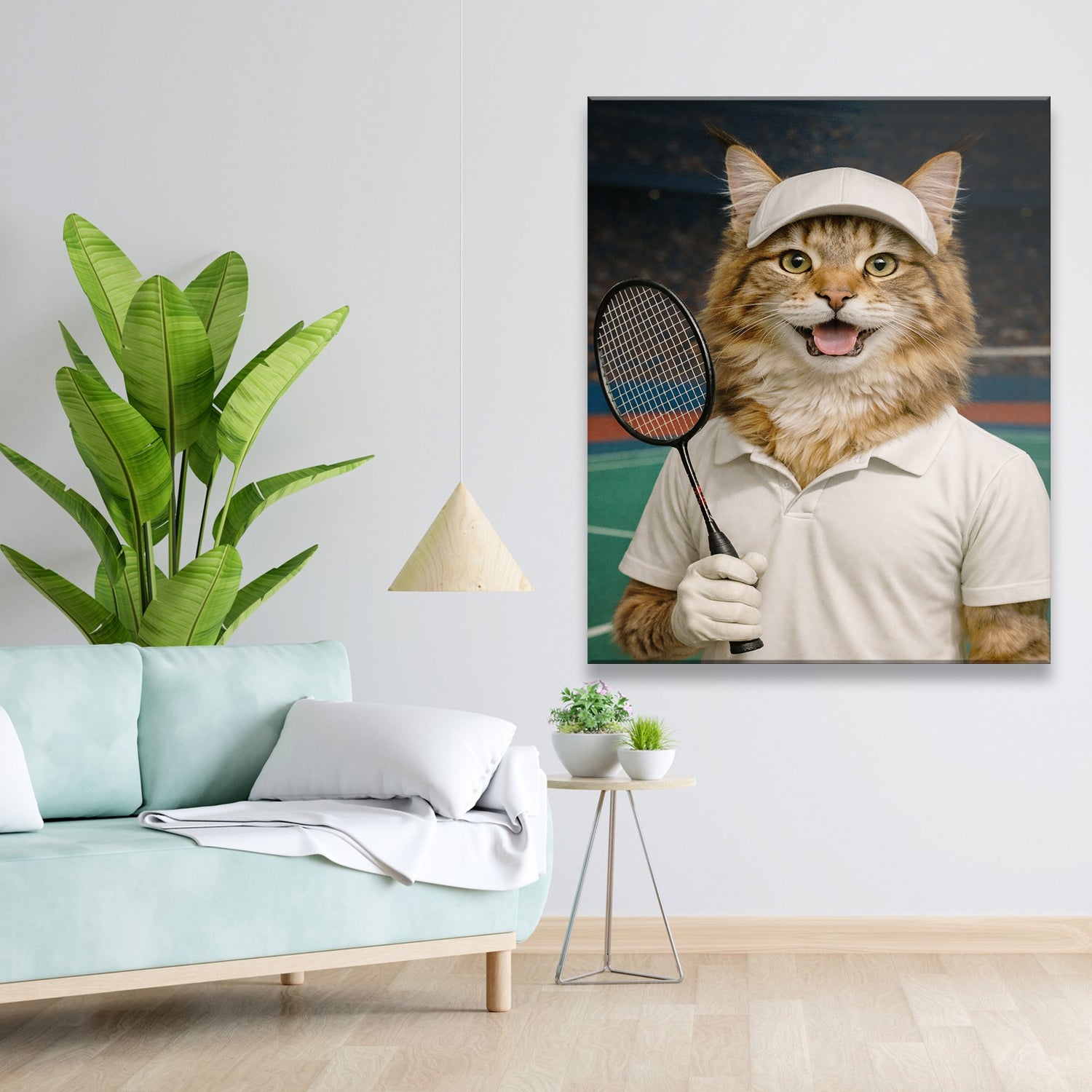 Custom Photo Badminton Cat Canvas Gift For Cat Lovers