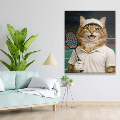 Custom Photo Badminton Cat Canvas Gift For Cat Lovers