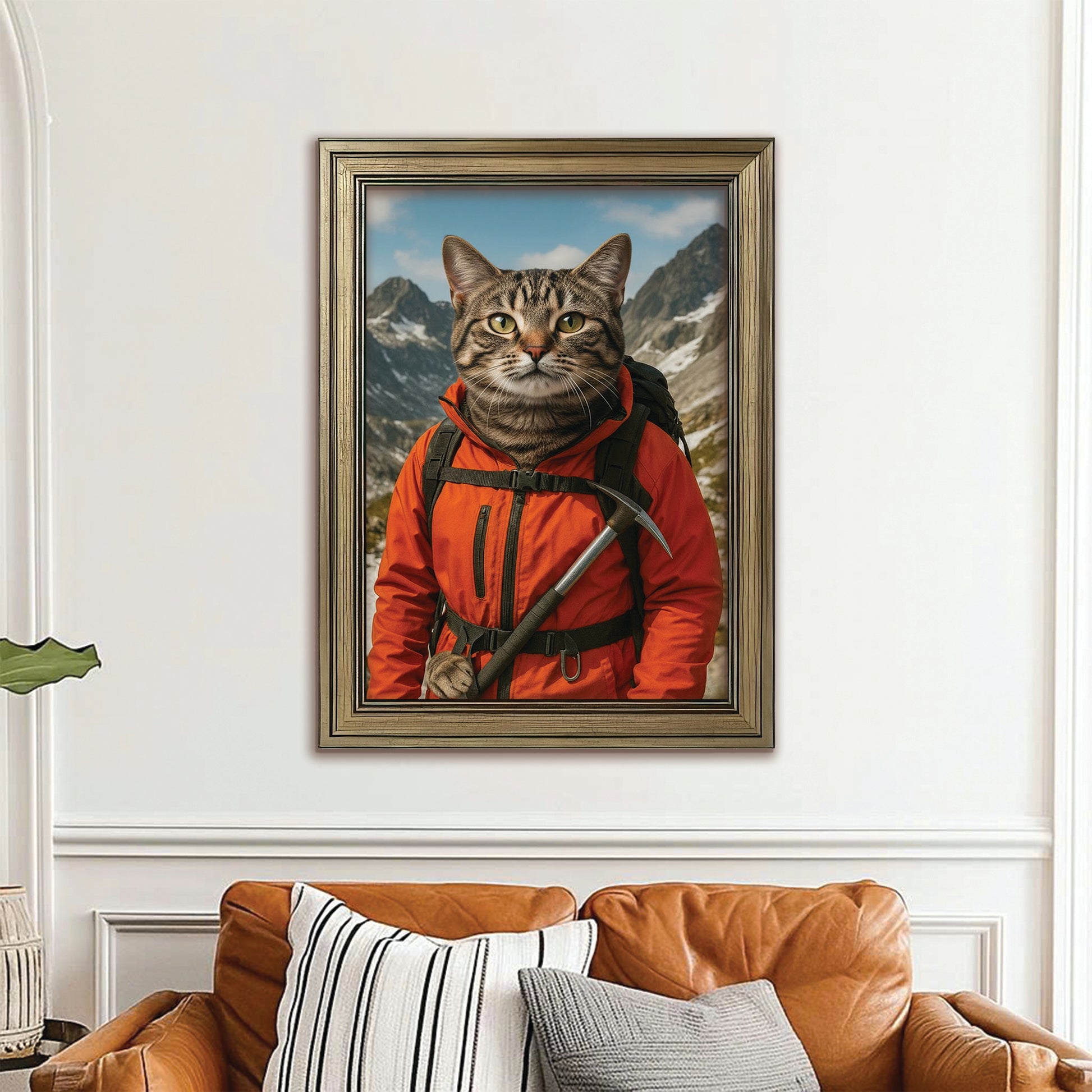 Custom Photo Mountaineer Climbing Cat Canvas Framed Wall Art  Gift For Cat Lovers