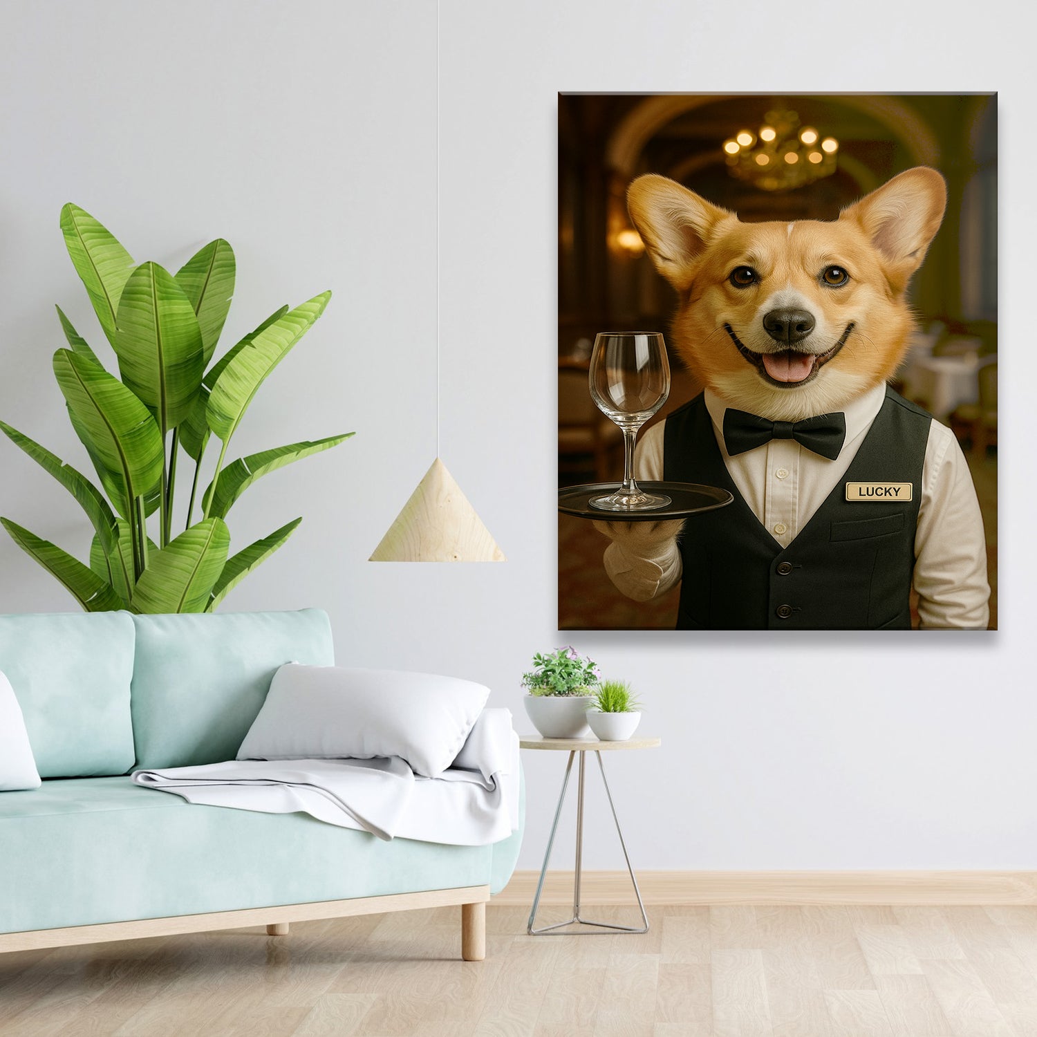 Custom Photo Dog Waiter Restaurant Canvas Gift For Dog Lovers