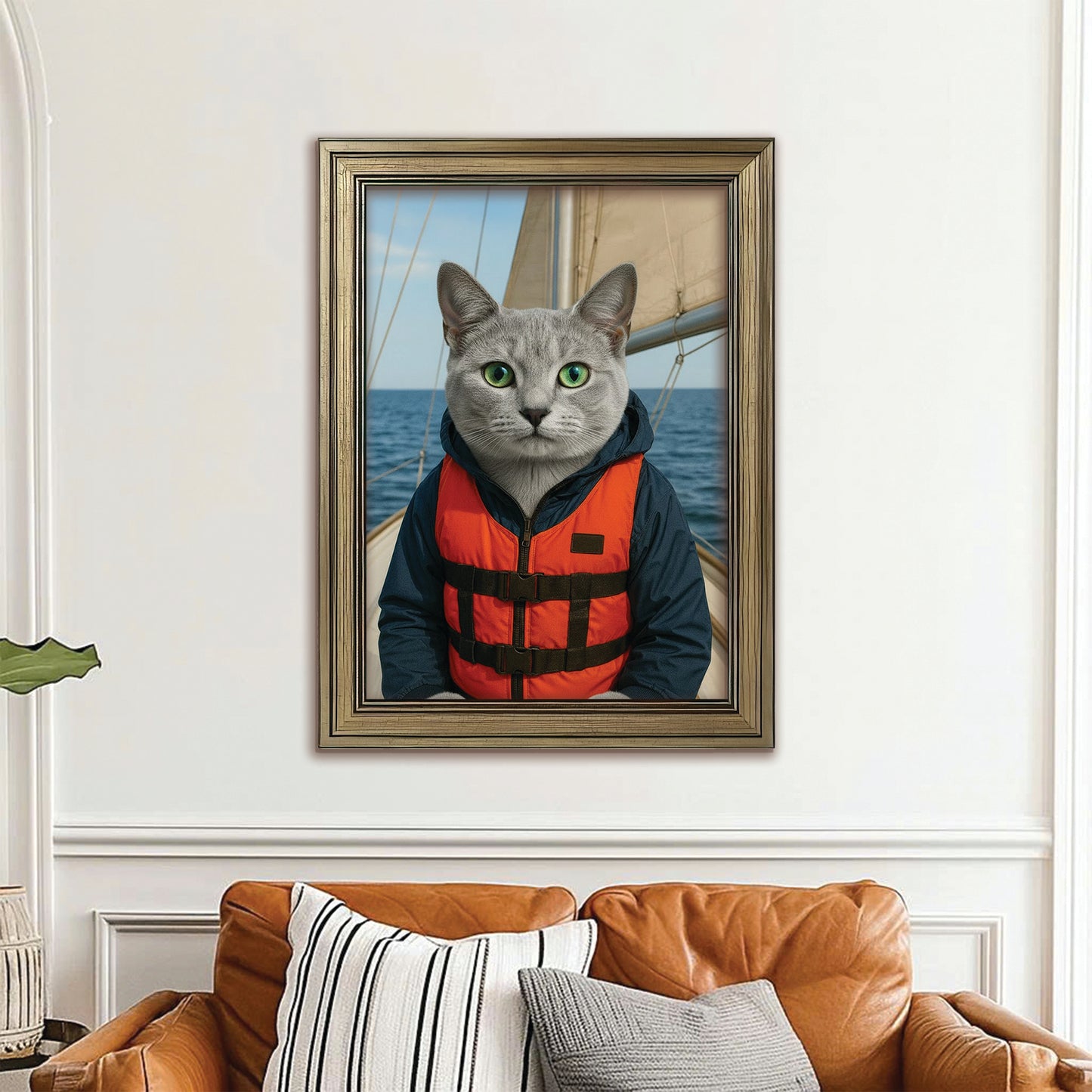 Custom Photo Sailor Cat Canvas Framed Wall Art Gift For Cat Lovers