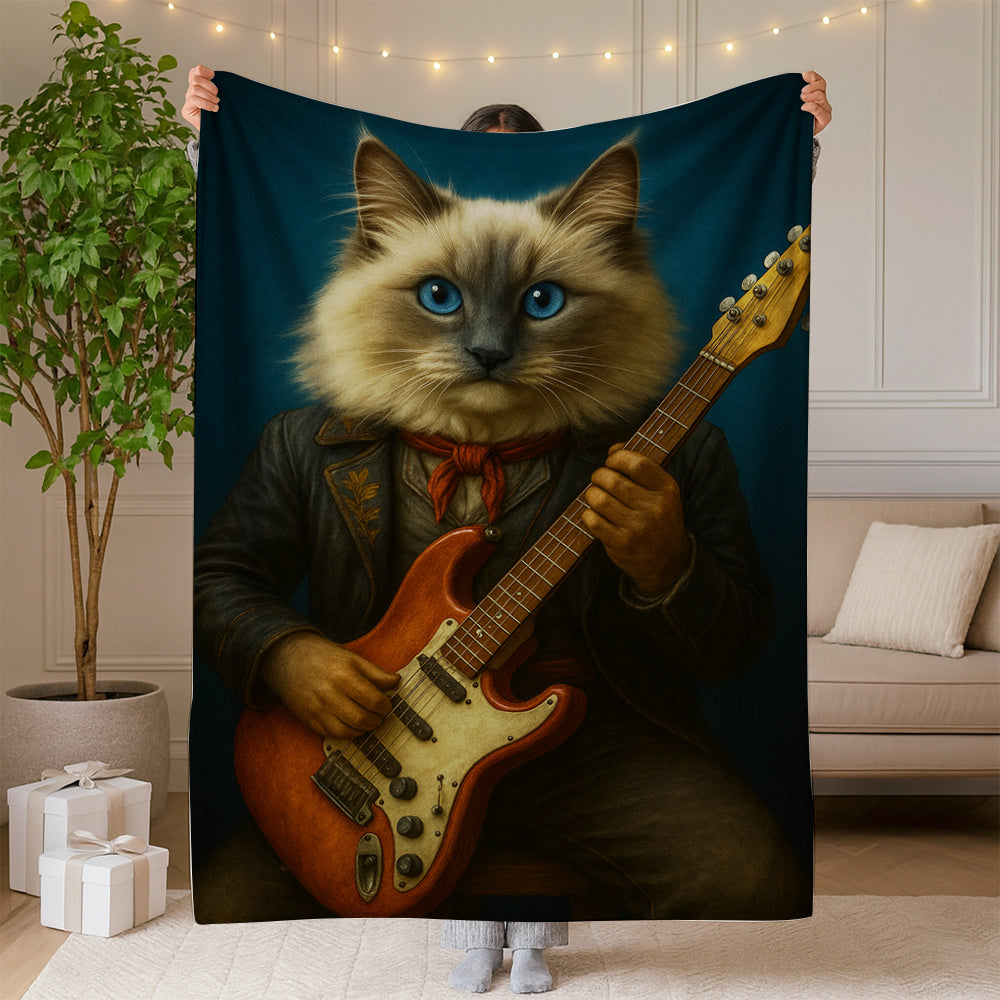 Custom Photo Cat Rock n Roll Blanket Gift For Cat Lovers