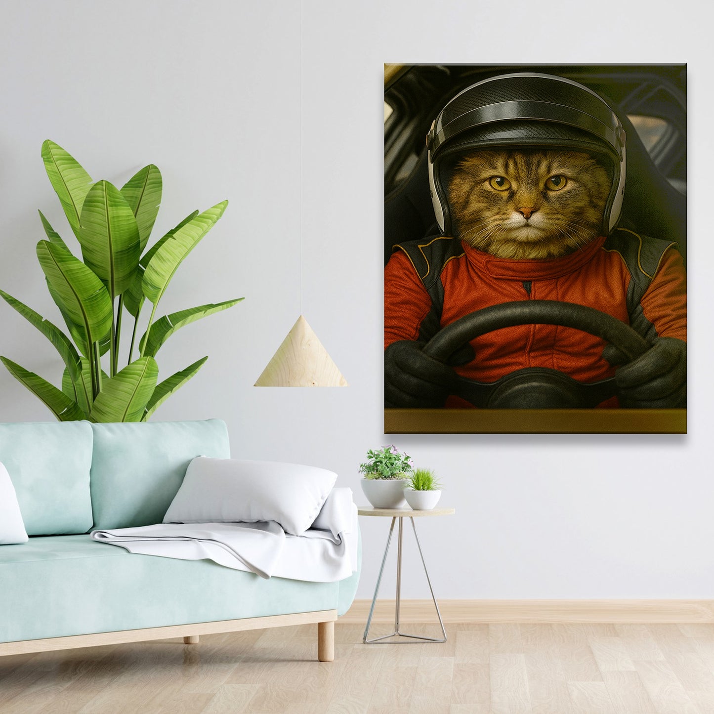 Custom Photo Racing Driver Cat Canvas Gift For Cat Lovers