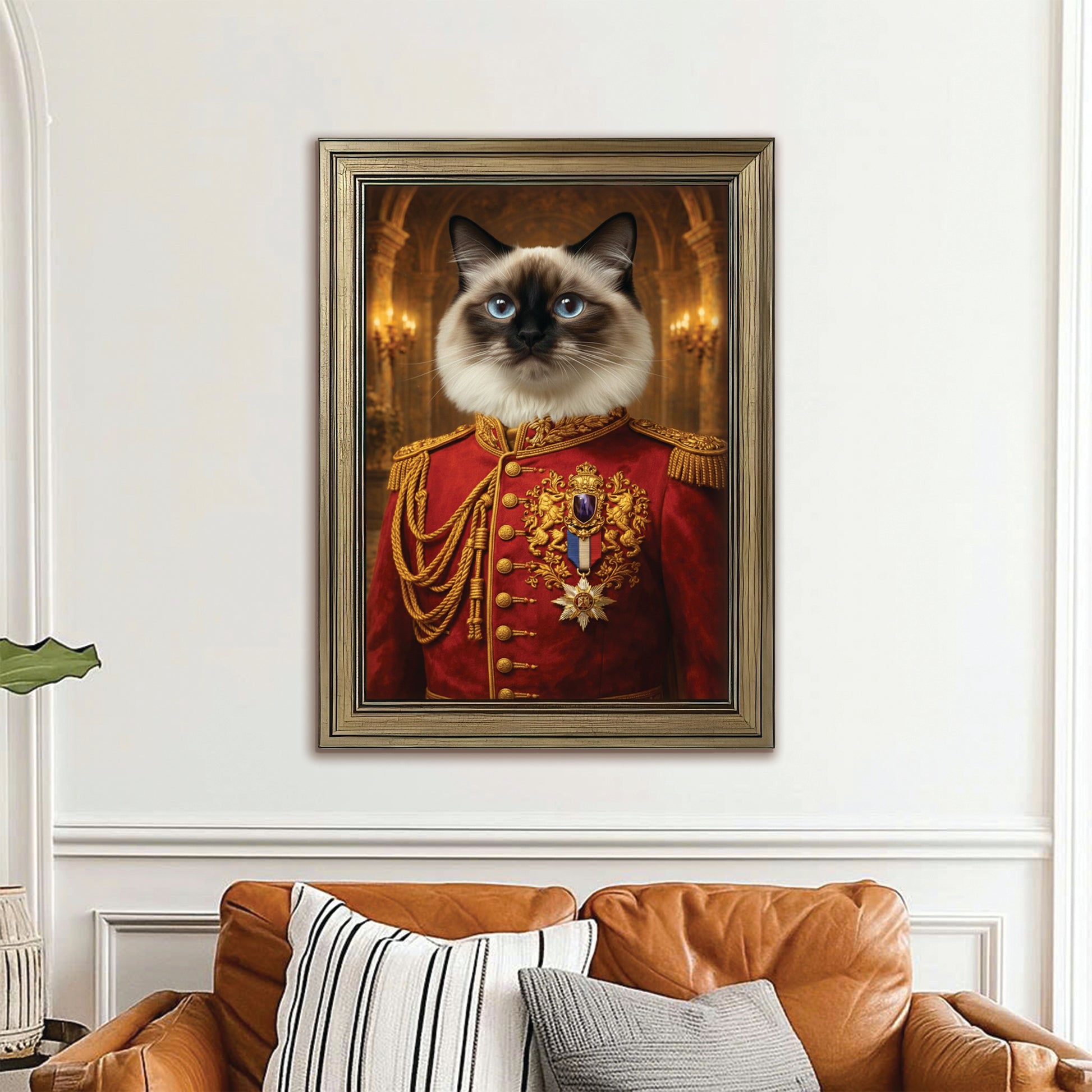 Custom Photo Royal King Cat Style 02 Canvas Framed Wall Art Gift For Cat Lovers