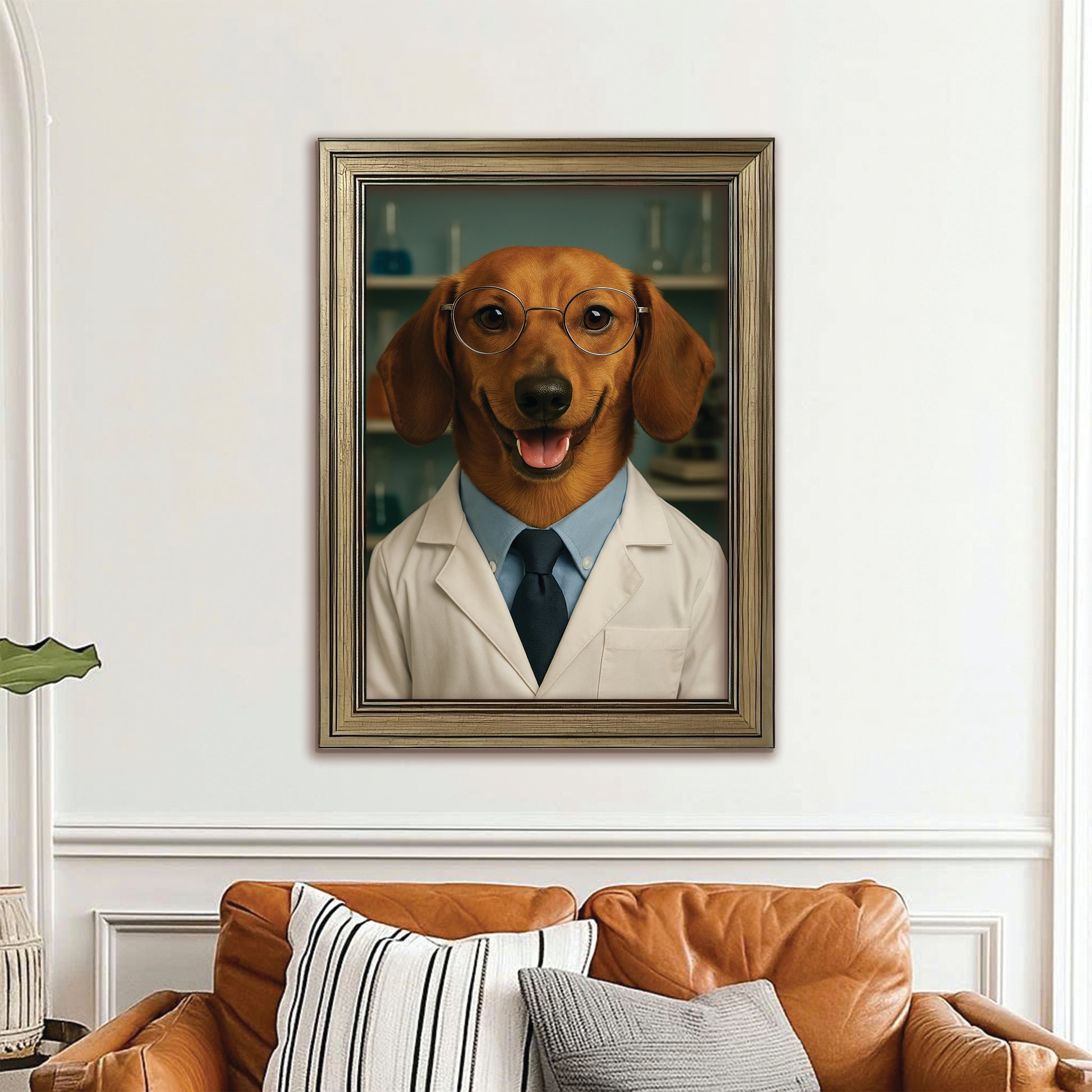 Custom Photo Scientist Dog Canvas Framed Wall Art Gift For Dog Lovers
