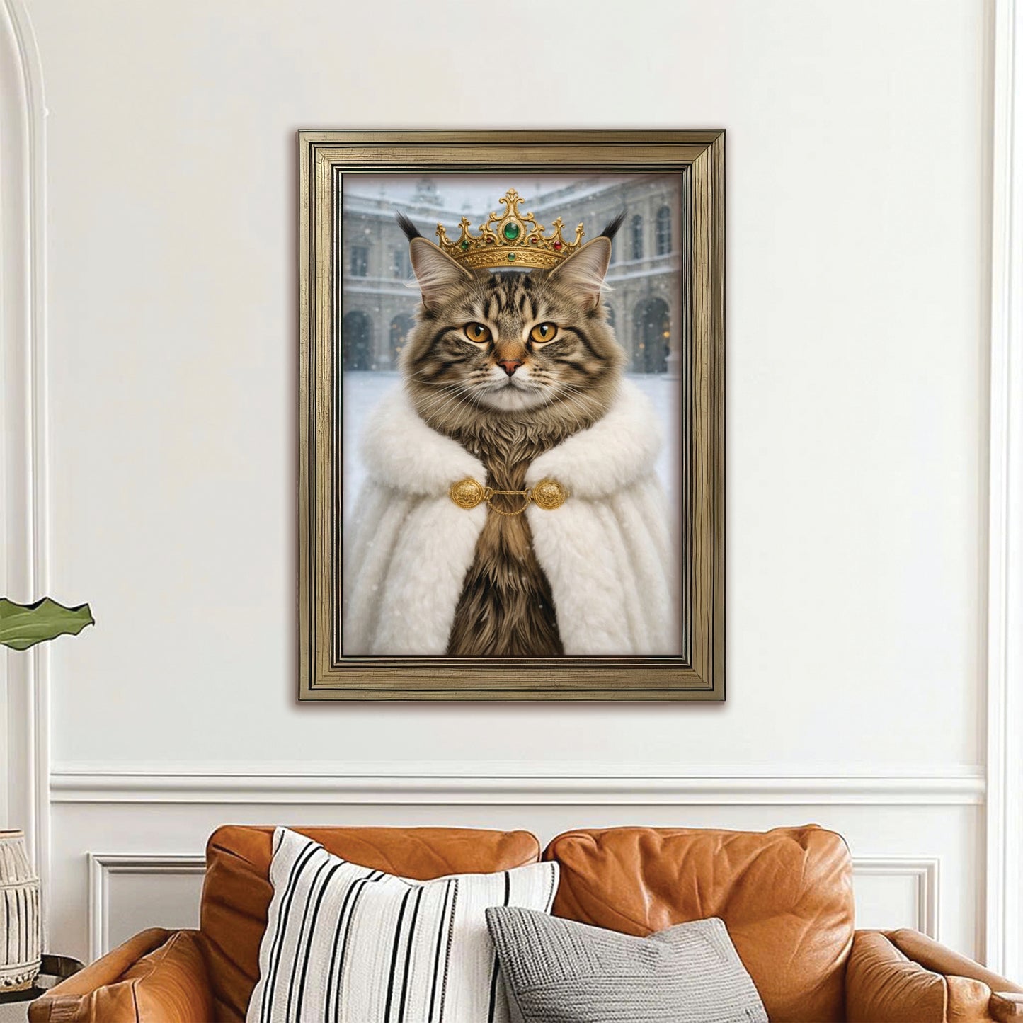 Custom Photo Royal Winter Queen Cat Canvas Framed Wall Art Gift For Cat Lovers