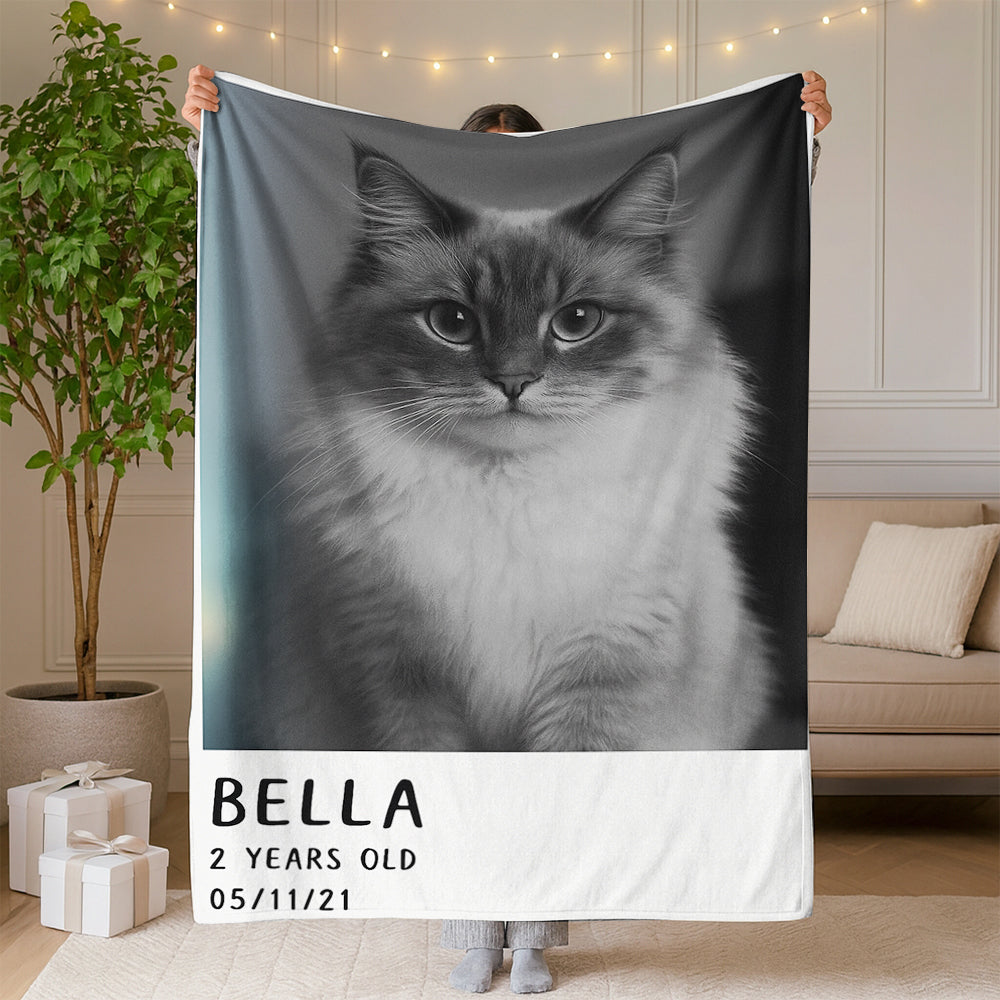 Custom Photo Polaroid Film Blanket Gift For Cat Lovers