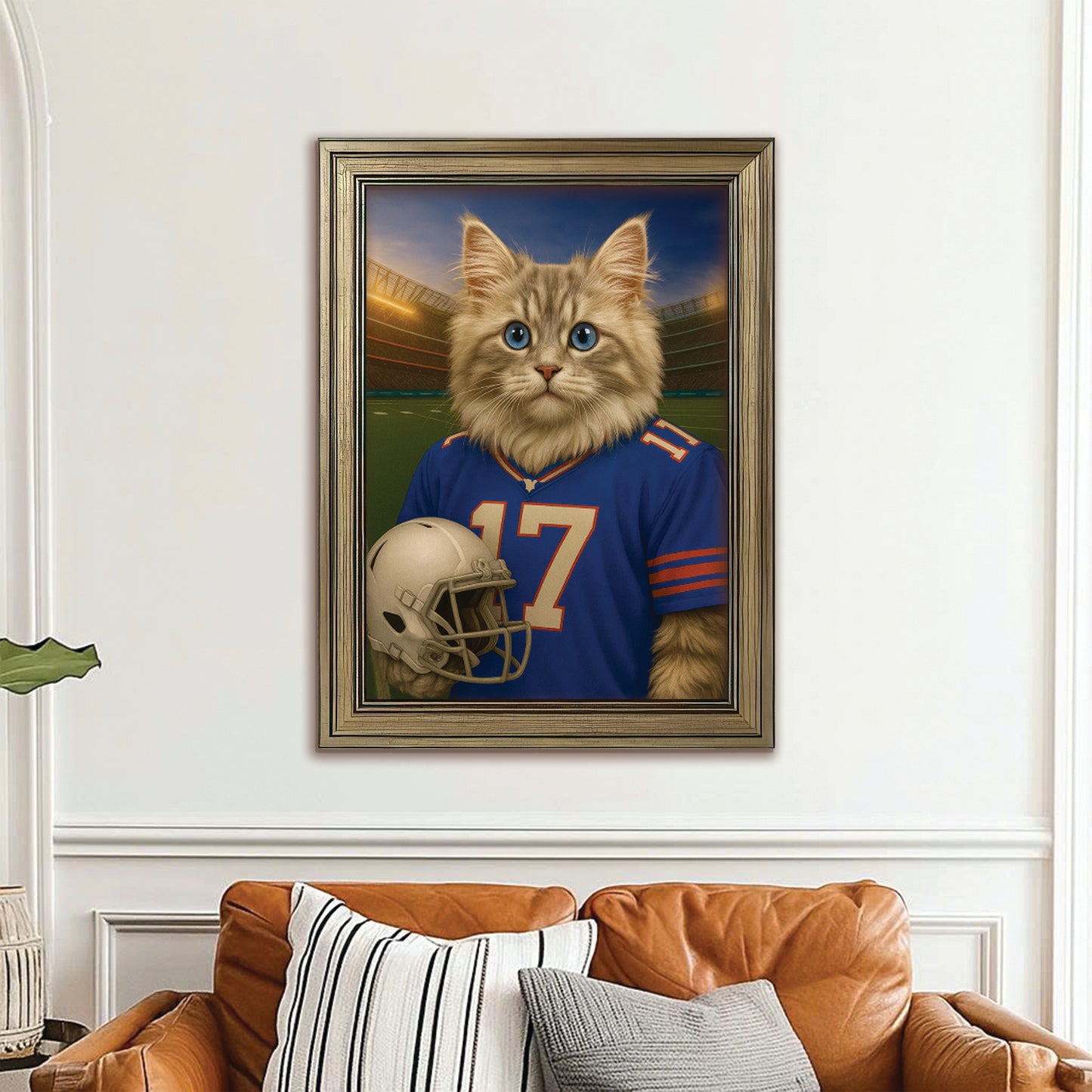 Custom Cat Photo Football Style Canvas Framed Wall Art _ Gift For Cat Lovers