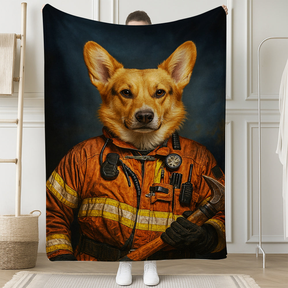 Custom Dog Photo Firefighter Blanket For Dog Lover