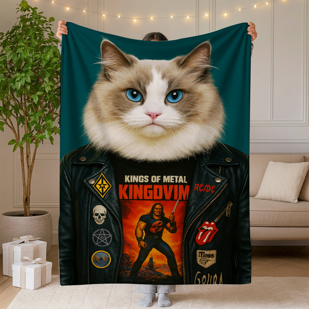Custom Photo Cat Rock n Roll Blanket