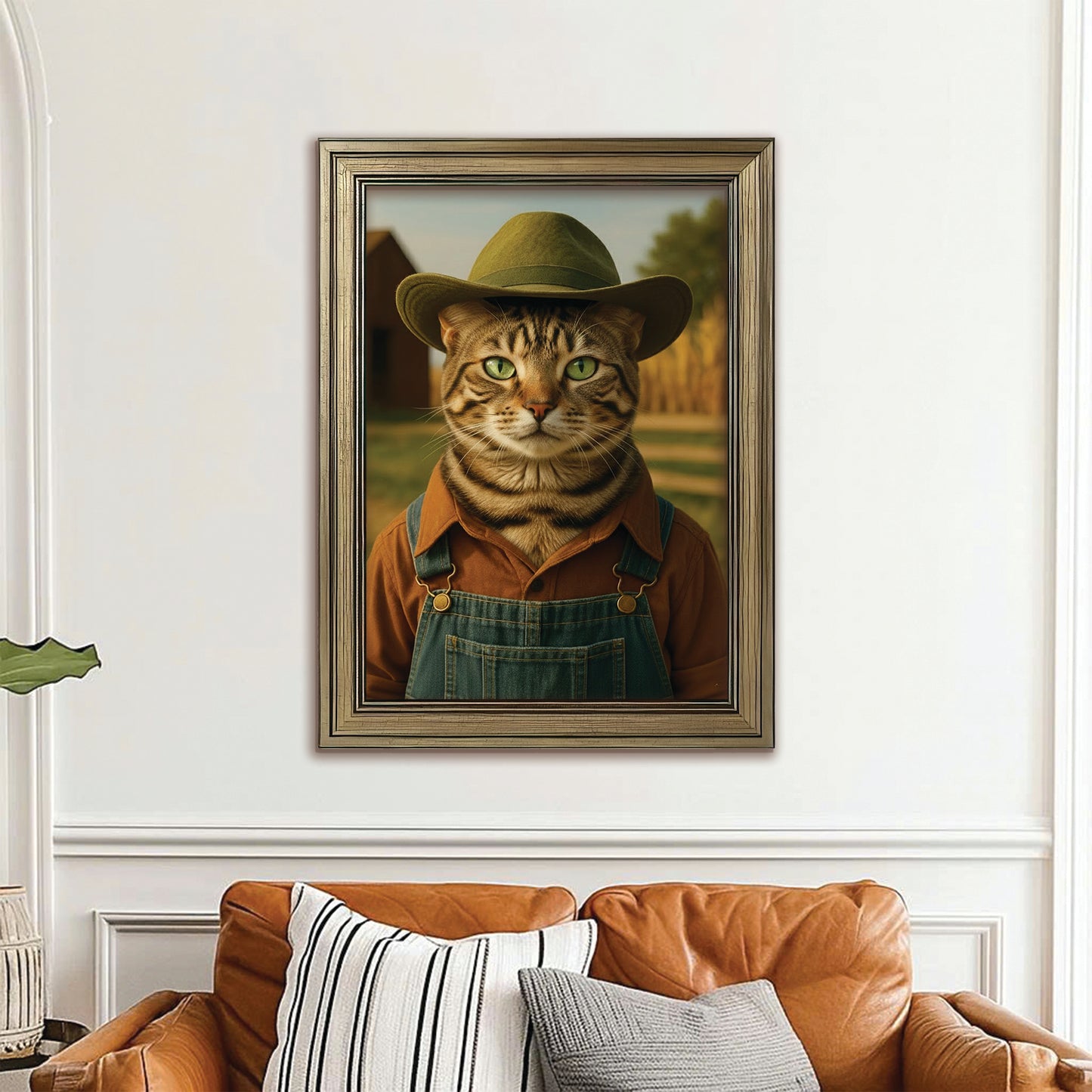 Custom Photo Farmer Farmhouse Cat Canvas Framed Wall Art 