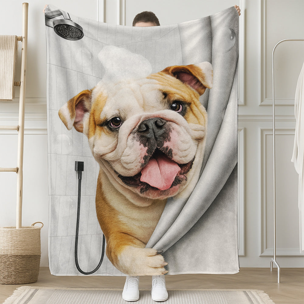 Custom Dog Photo Dog In Bathroom BlanketGift For Dog Lovers