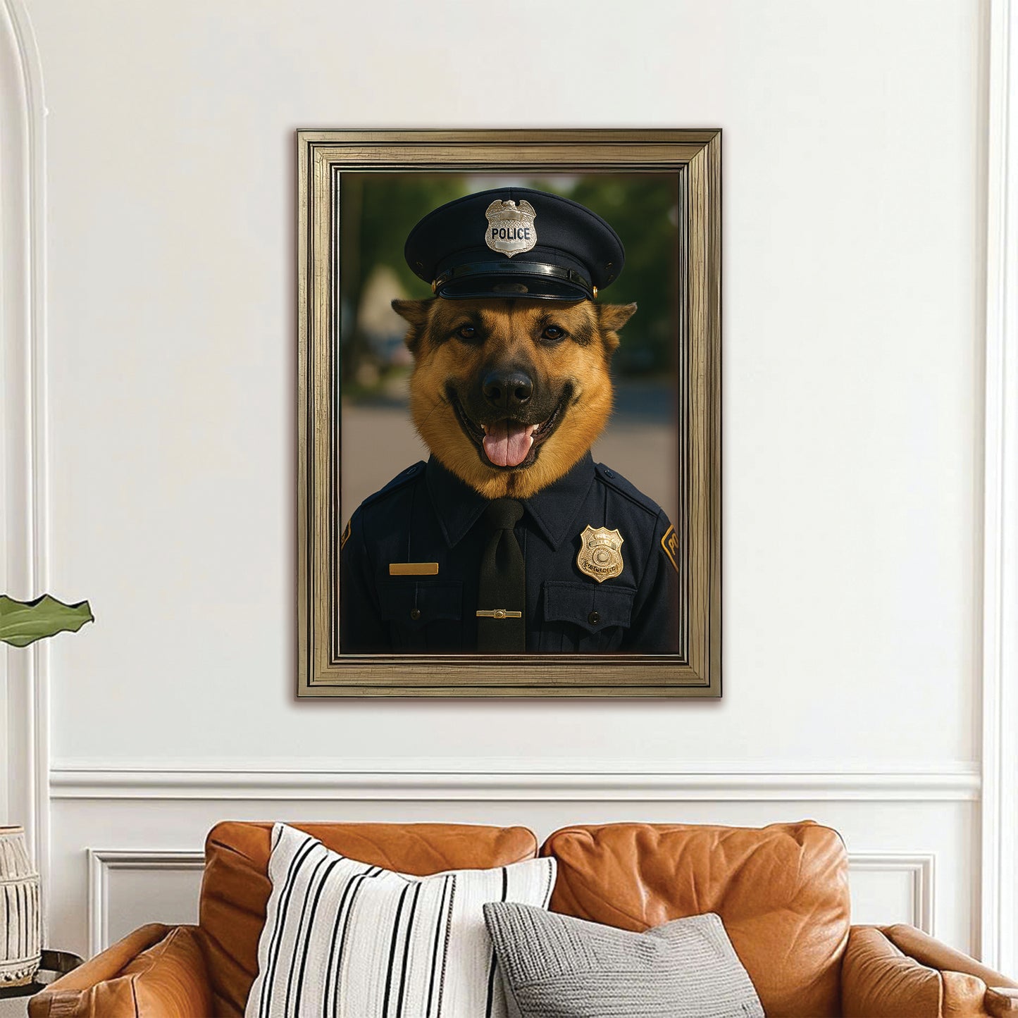 Custom Photo Police 2 Dog Canvas Framed Wall Art Gift For Dog Lovers
