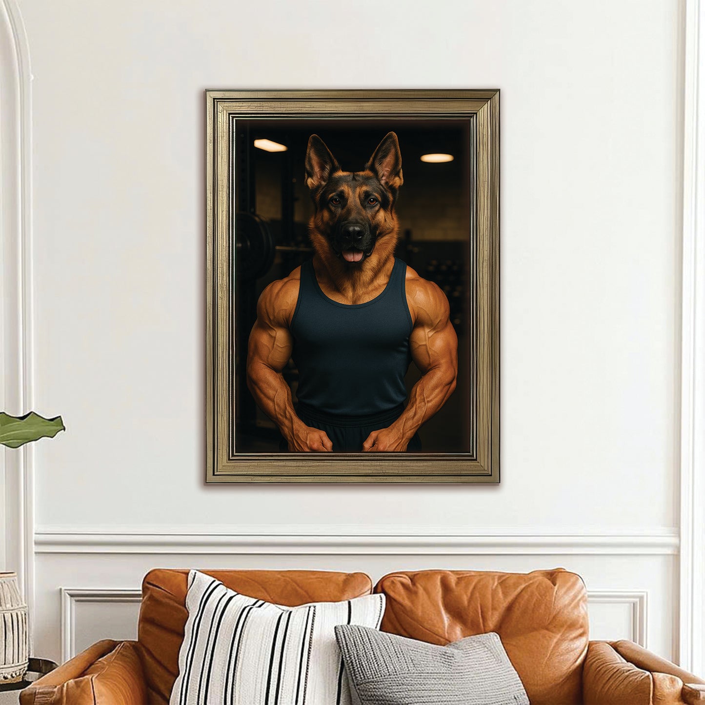 Custom Photo Body Builder Dog Canvas Framed Wall Art Gift For Dog Lovers