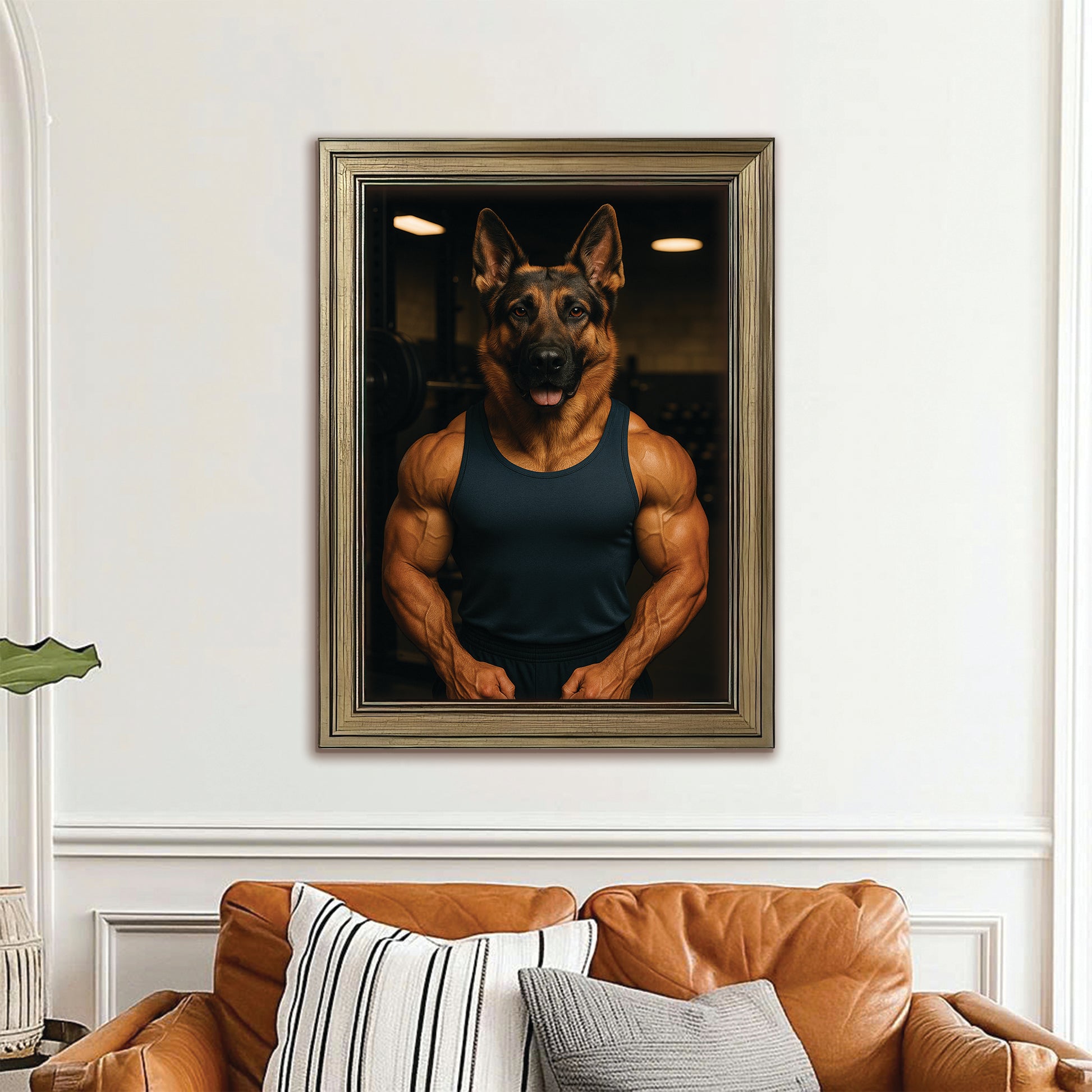 Custom Photo Body Builder Dog Canvas Framed Wall Art Gift For Dog Lovers