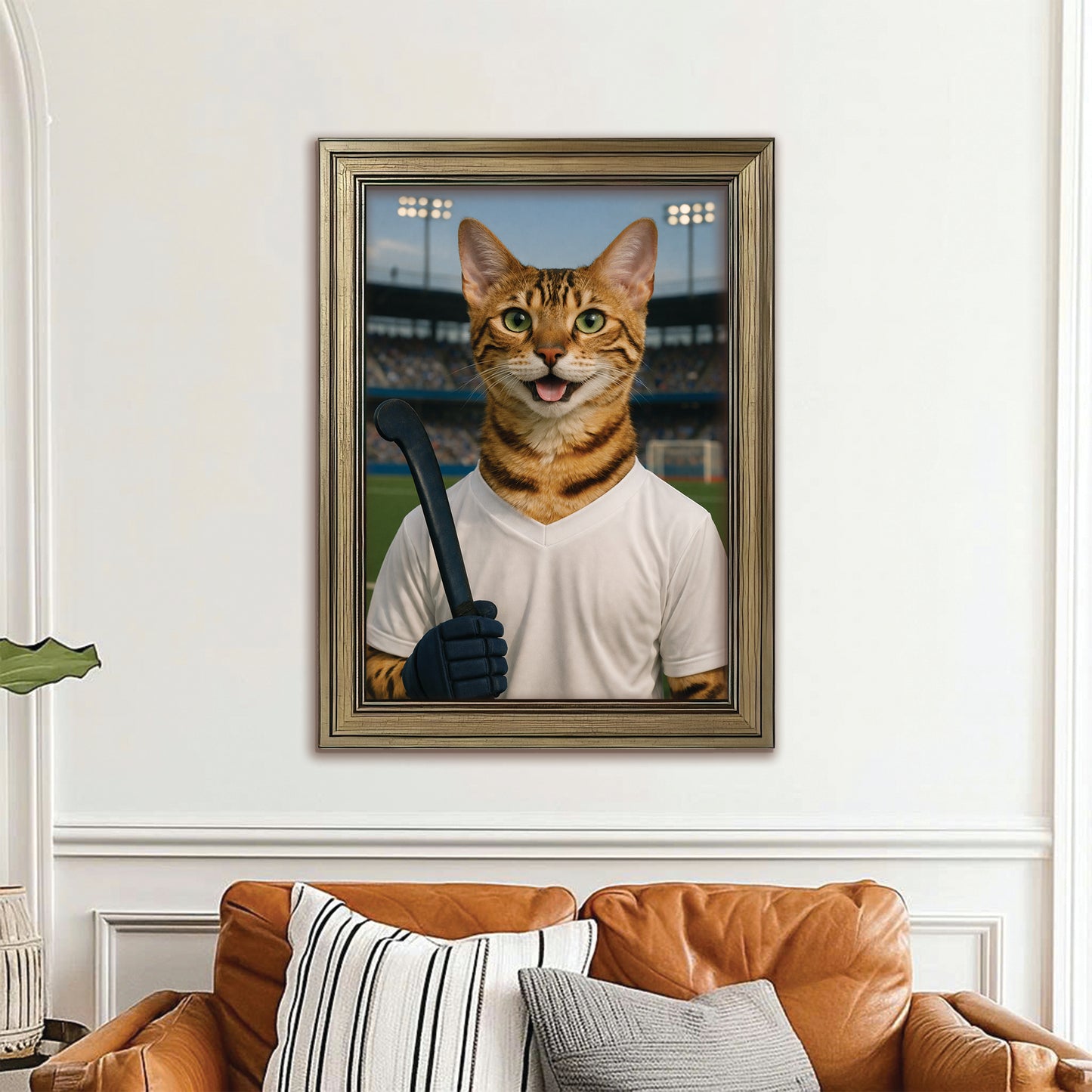 Custom Photo Field Hockey Cat Canvas Framed Wall Art  Gift For Cat Lovers
