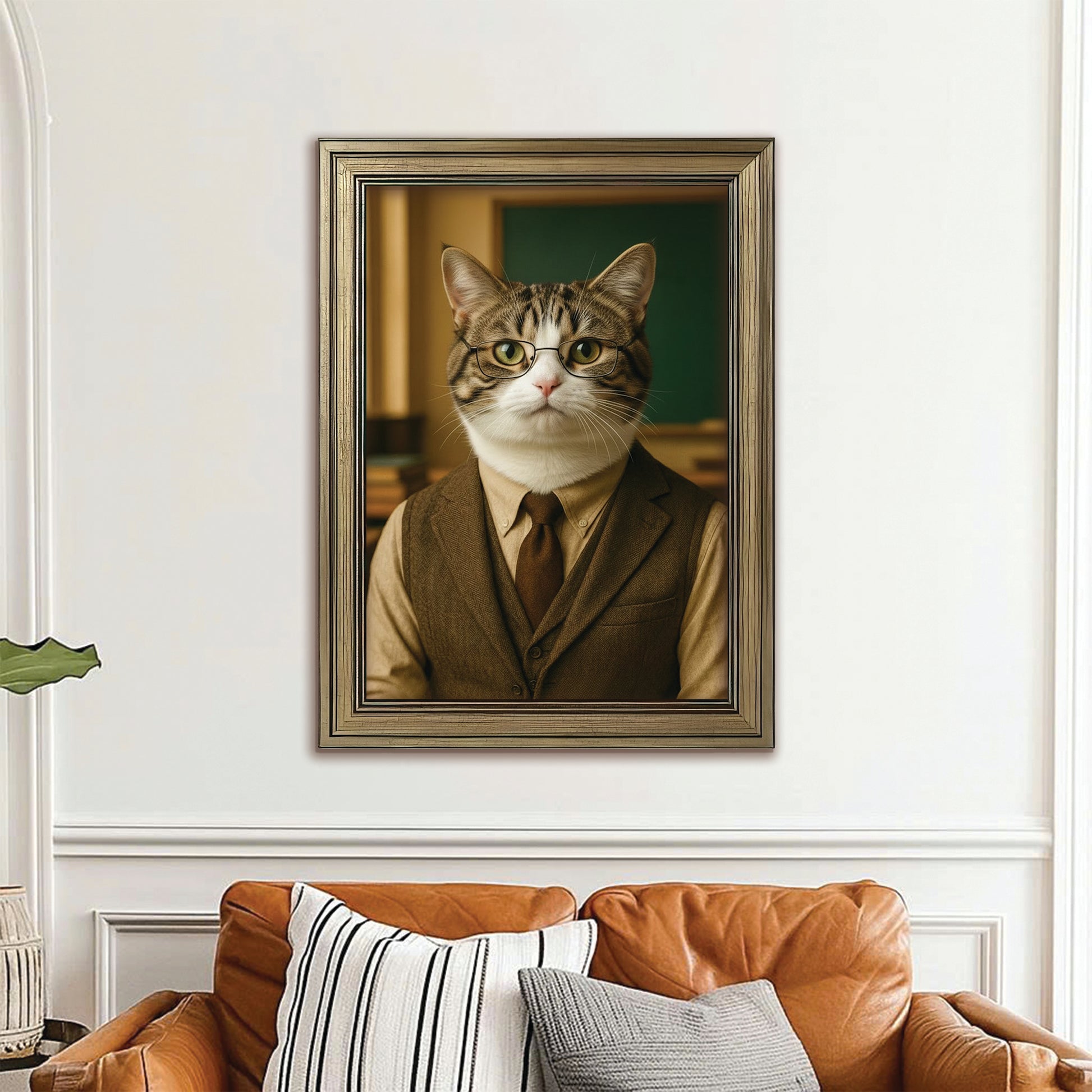 Custom Photo Professor Teacher Cat Canvas Framed Wall Art  Gift For Cat Lovers