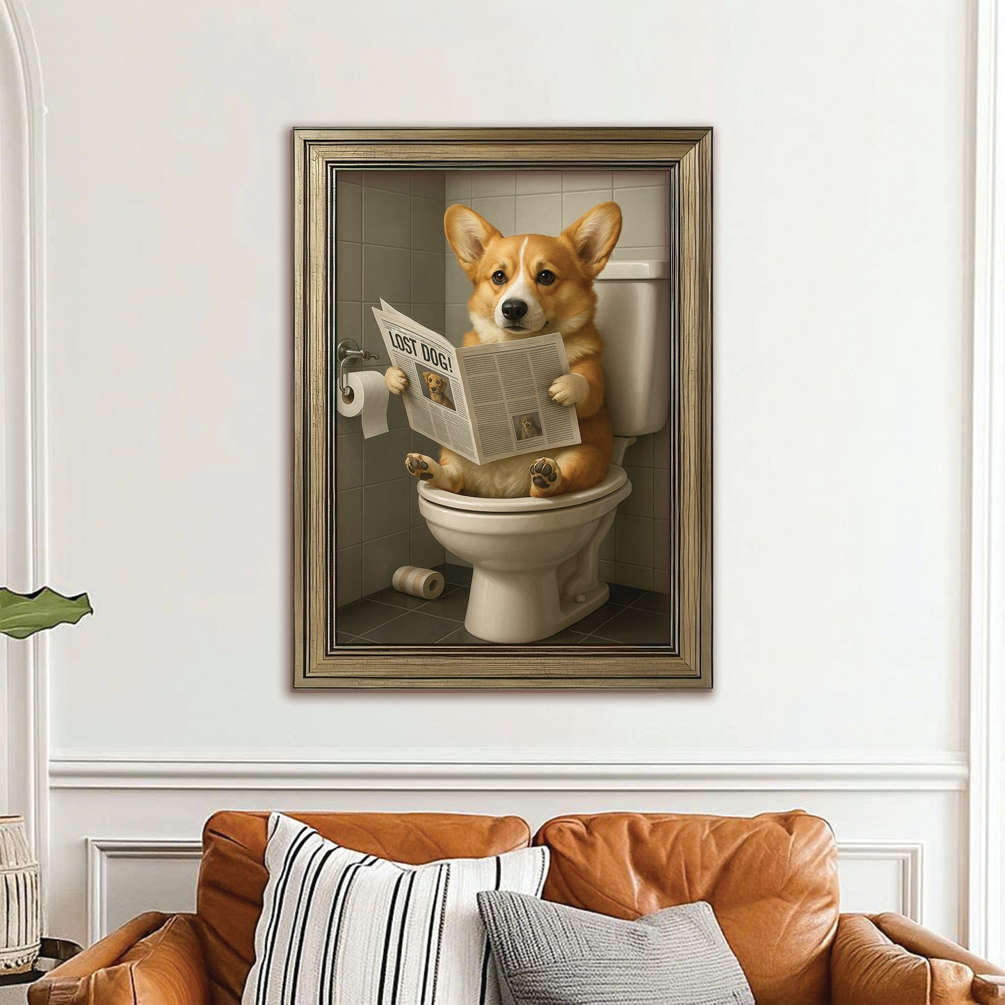 Custom Photo Bathroom Dog Canvas Framed Wall Art Gift For Dog Lovers