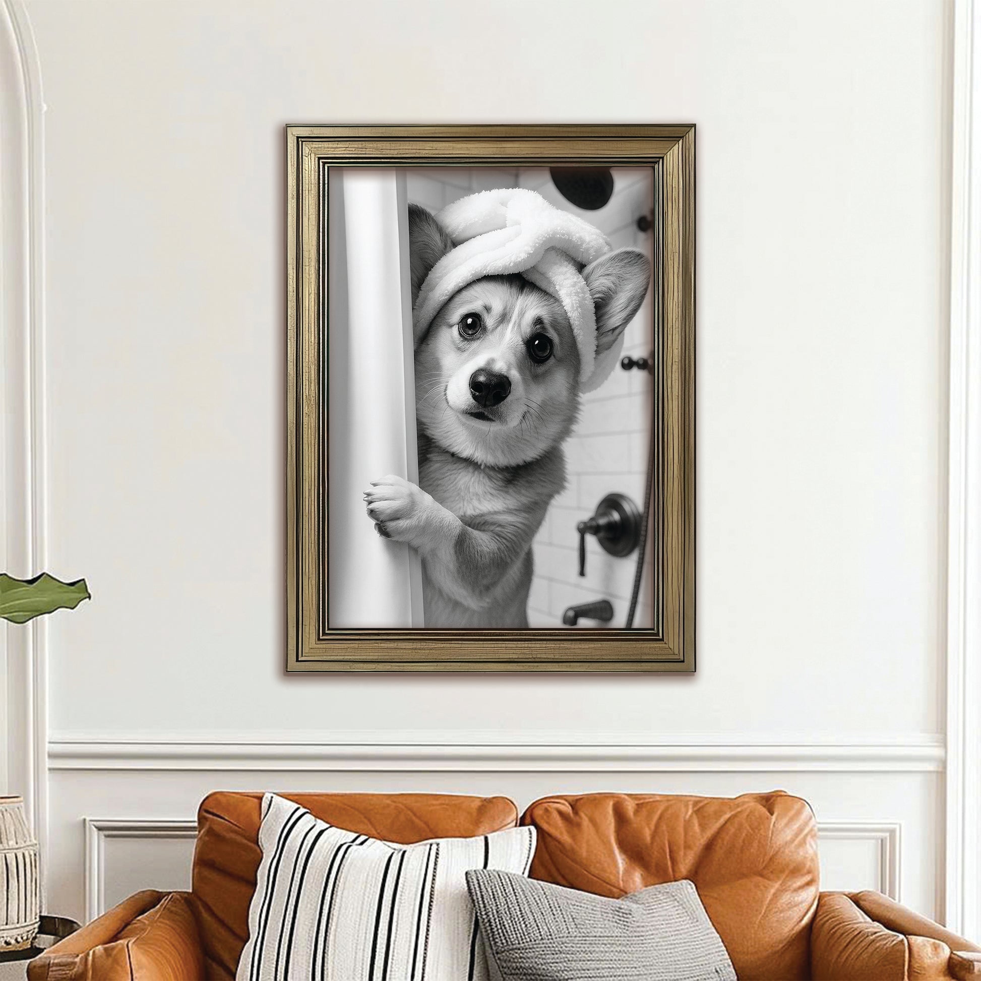 Custom Photo Dog Bathroom Canvas Framed Wall Art Gift For Dog Lovers