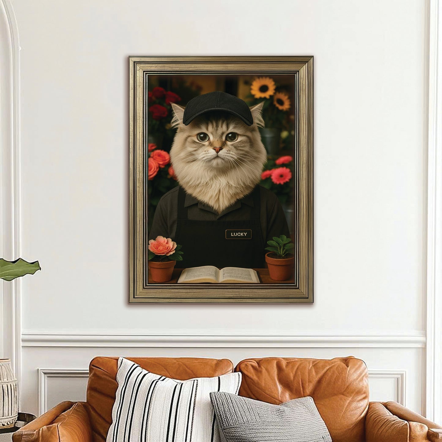 Custom Photo Flower Shop Florist Cat Canvas Framed Wall Art  Gift For Cat Lovers