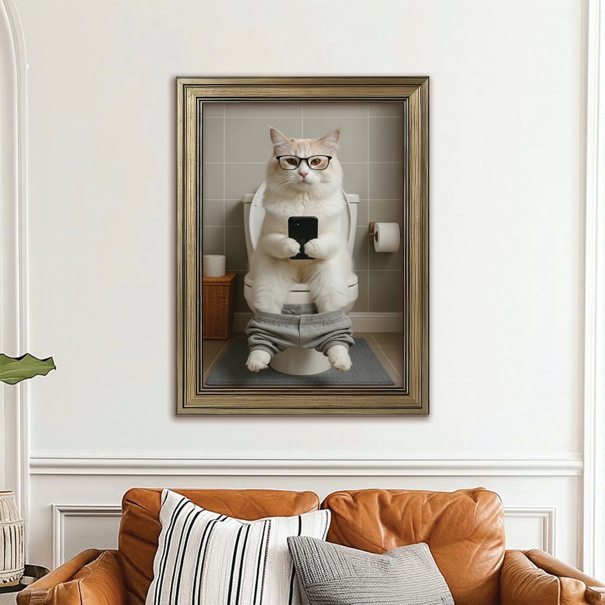 Custom Photo Cat Bathroom Style 15 Canvas Framed Wall Art Gift For Cat Lovers