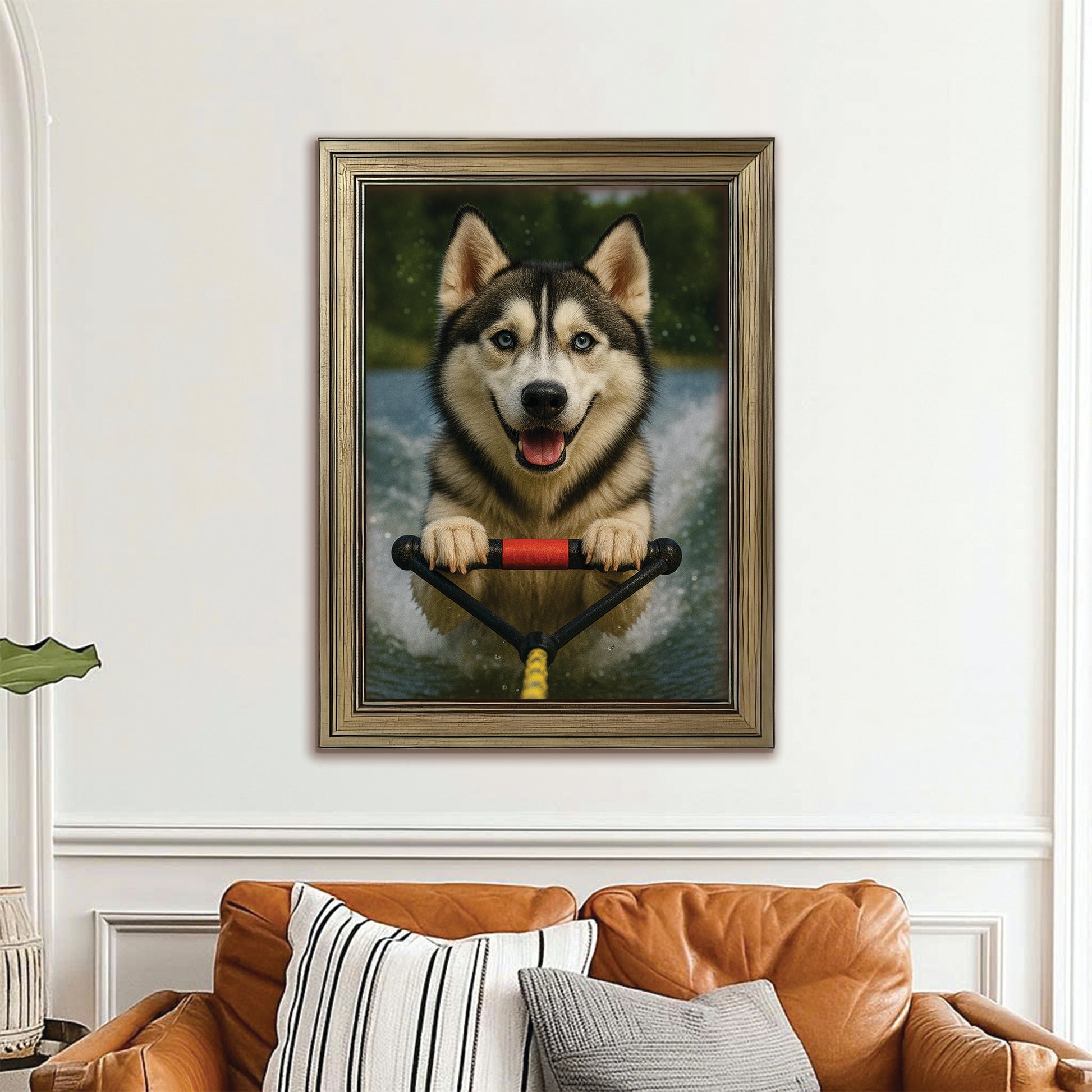 Custom Photo Water Ski Dog Canvas Framed Wall Art Gift For Dog Lovers