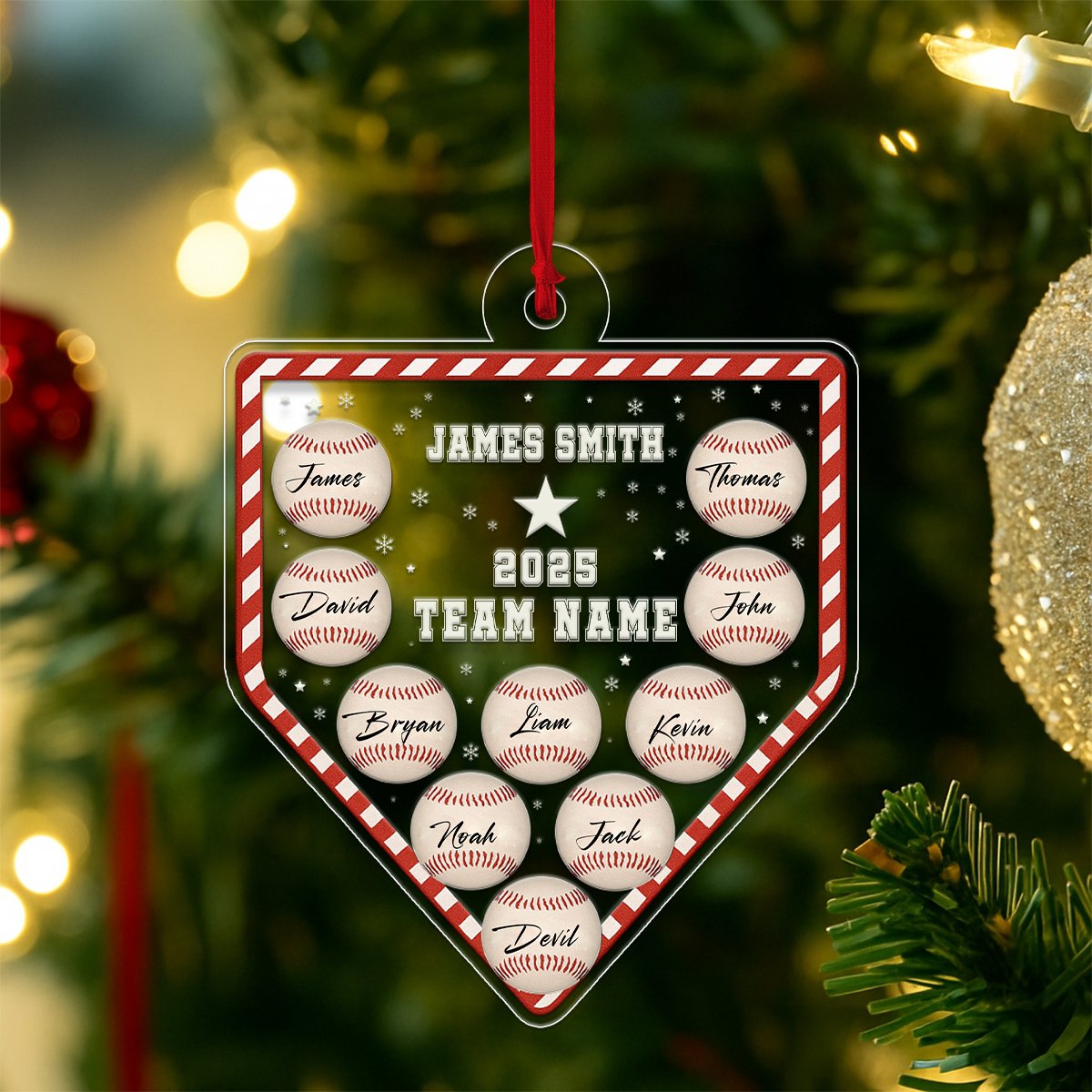 Custom Name Baseball Player Team Acrylic Ornament Christmas Gift